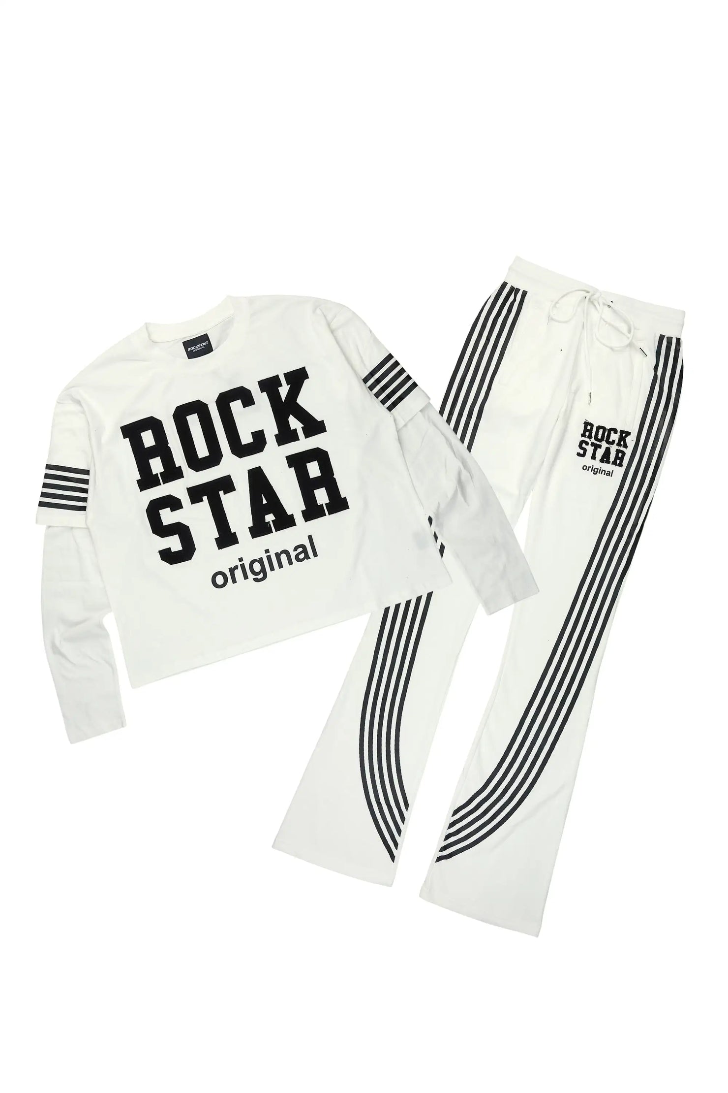 Rulik White Double Layer T-Shirt/Baggy Stacked Track Set