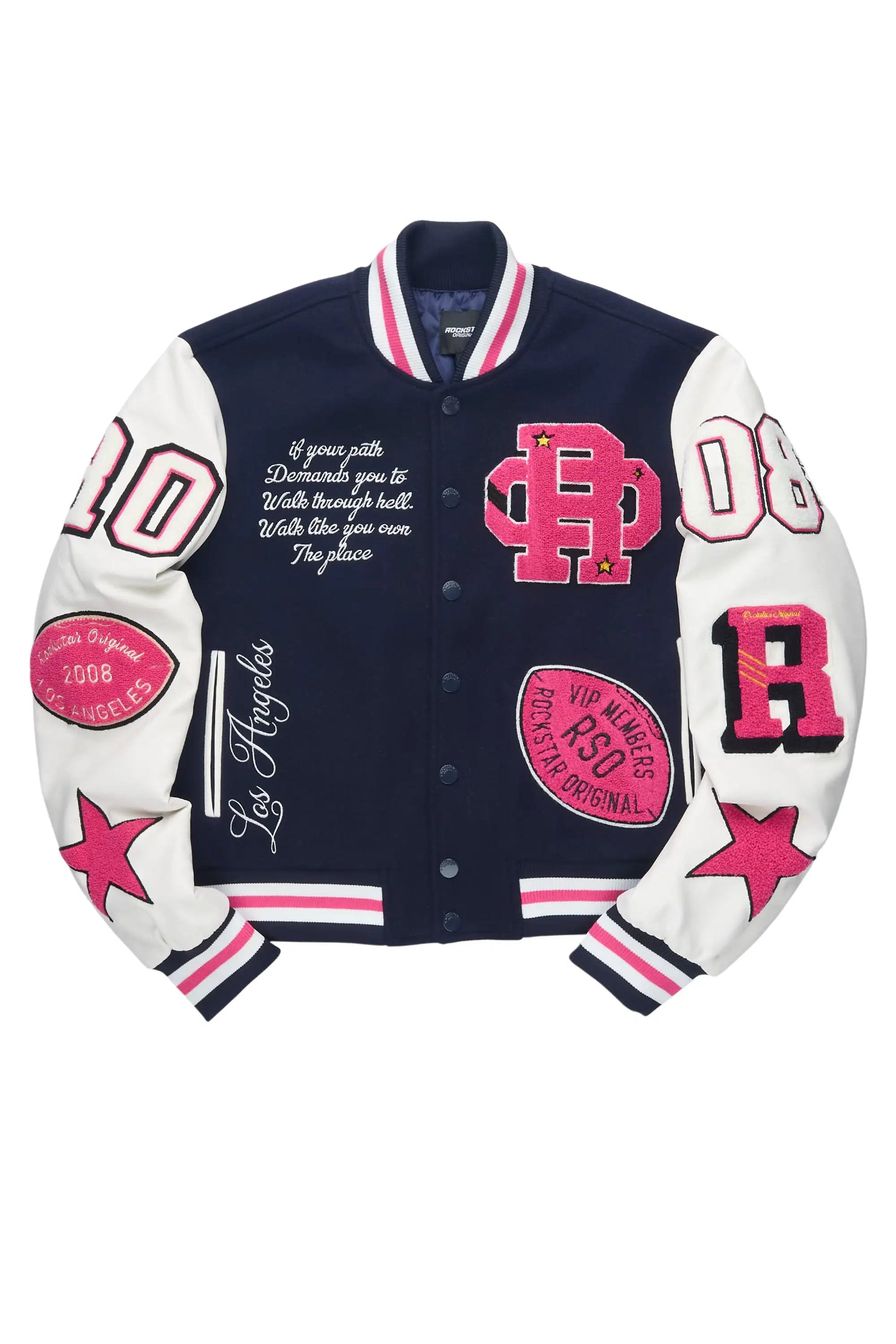 Adrienne Navy/Pink Oversized Varsity Jacket