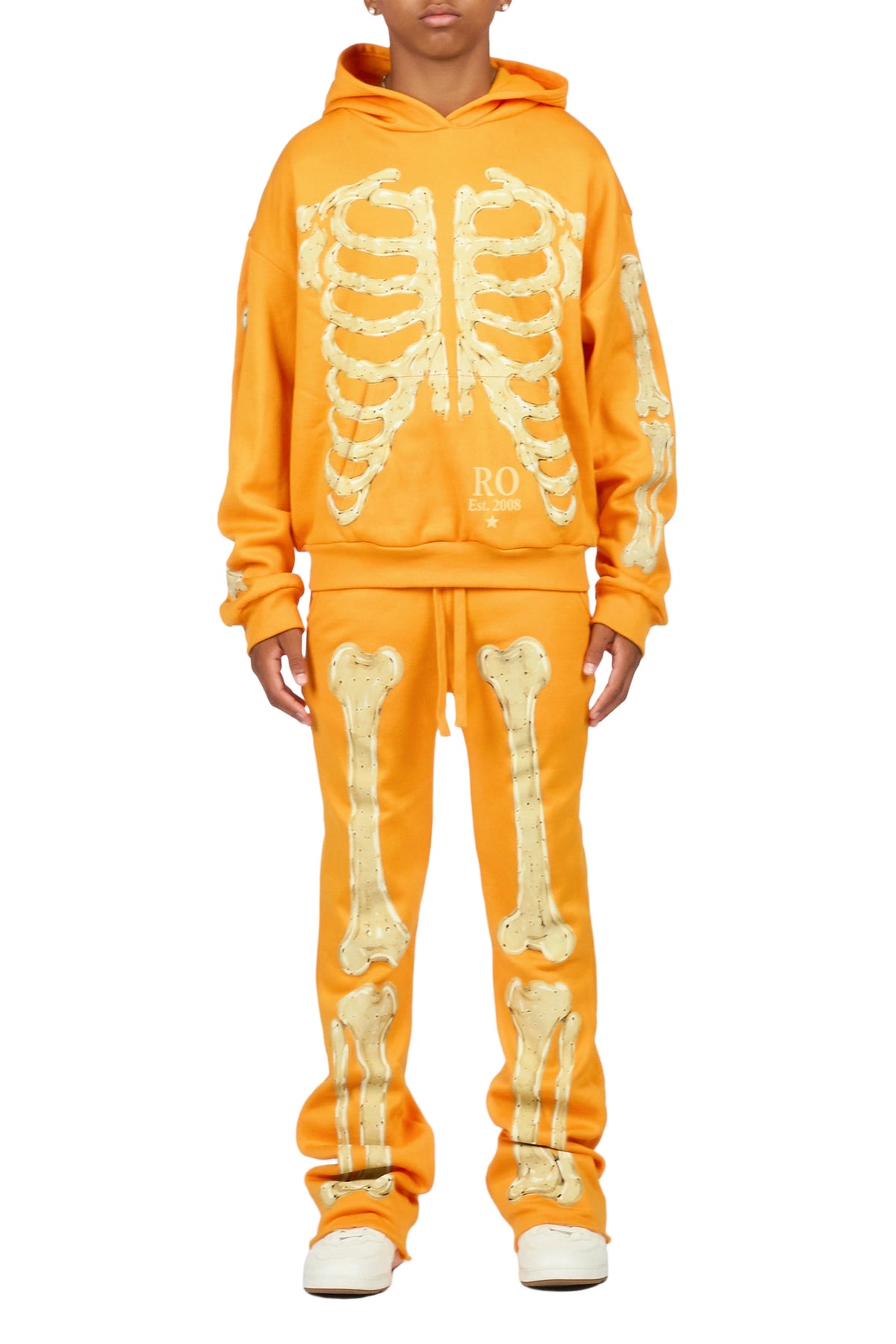 Boys Vermis Orange/Cream Stacked Hoodie Track Set