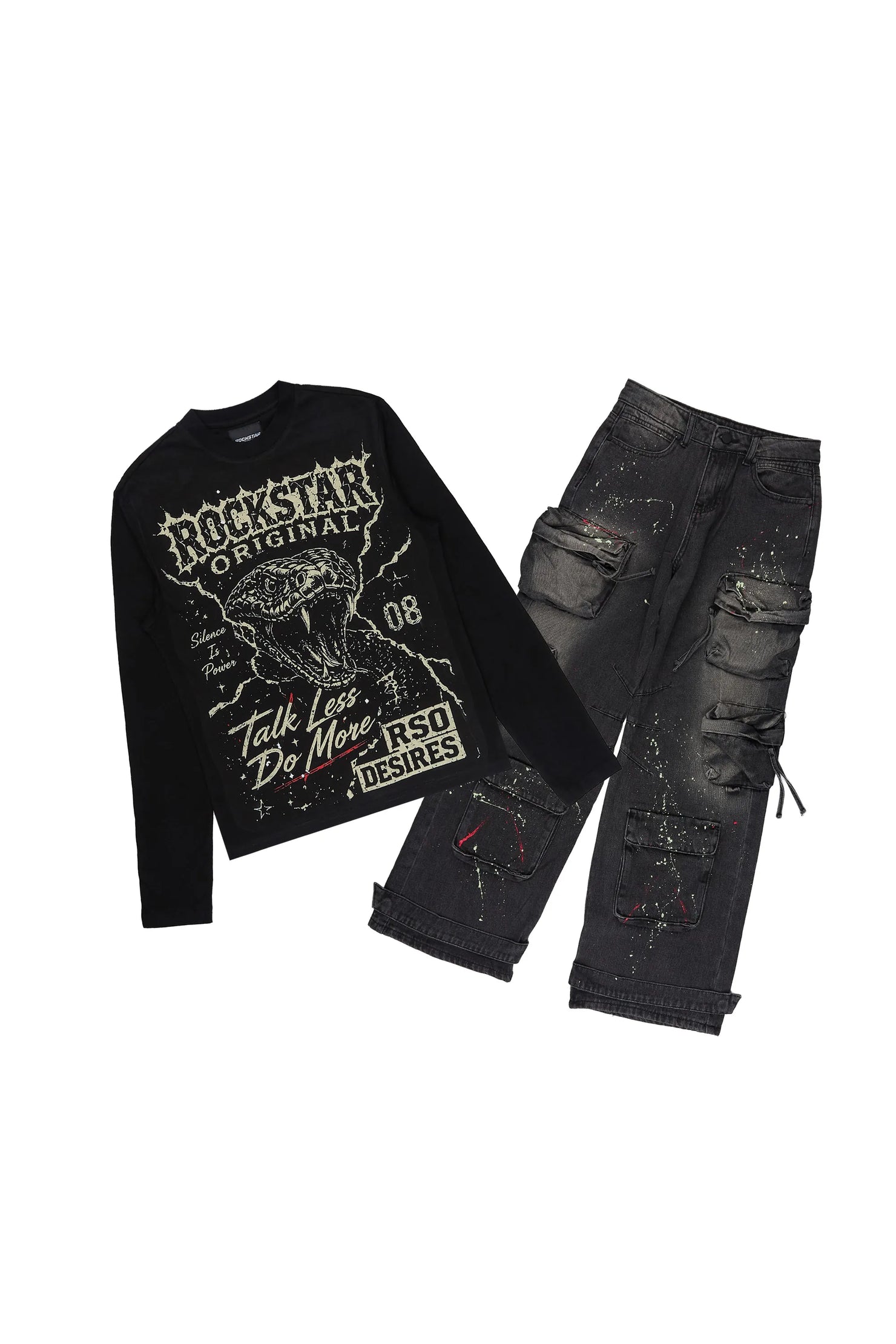 Boys Odyssey Black Long Sleeve T-Shirt Baggy Painter Jean Set