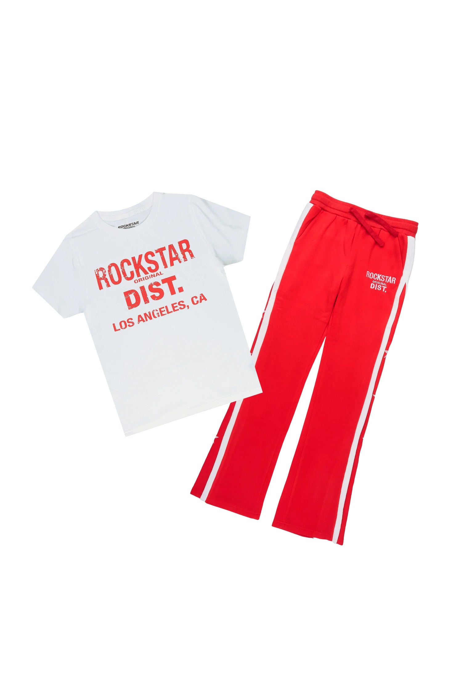Boys Karkady White/Red T-Shirt Stacked Pant Set