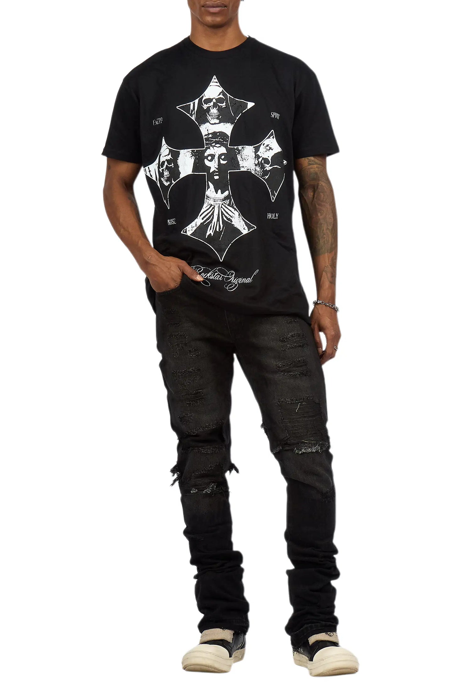 Foreign Dark Grey Wash Stacked Flare Jean