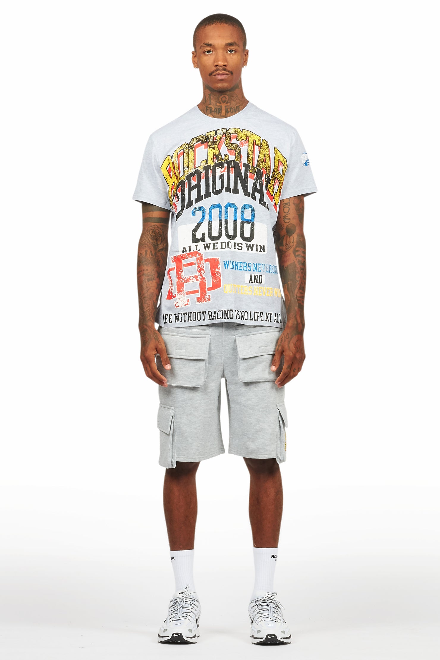 Colorful Race Heather Grey/Black T-Shirt Cargo Shorts Set