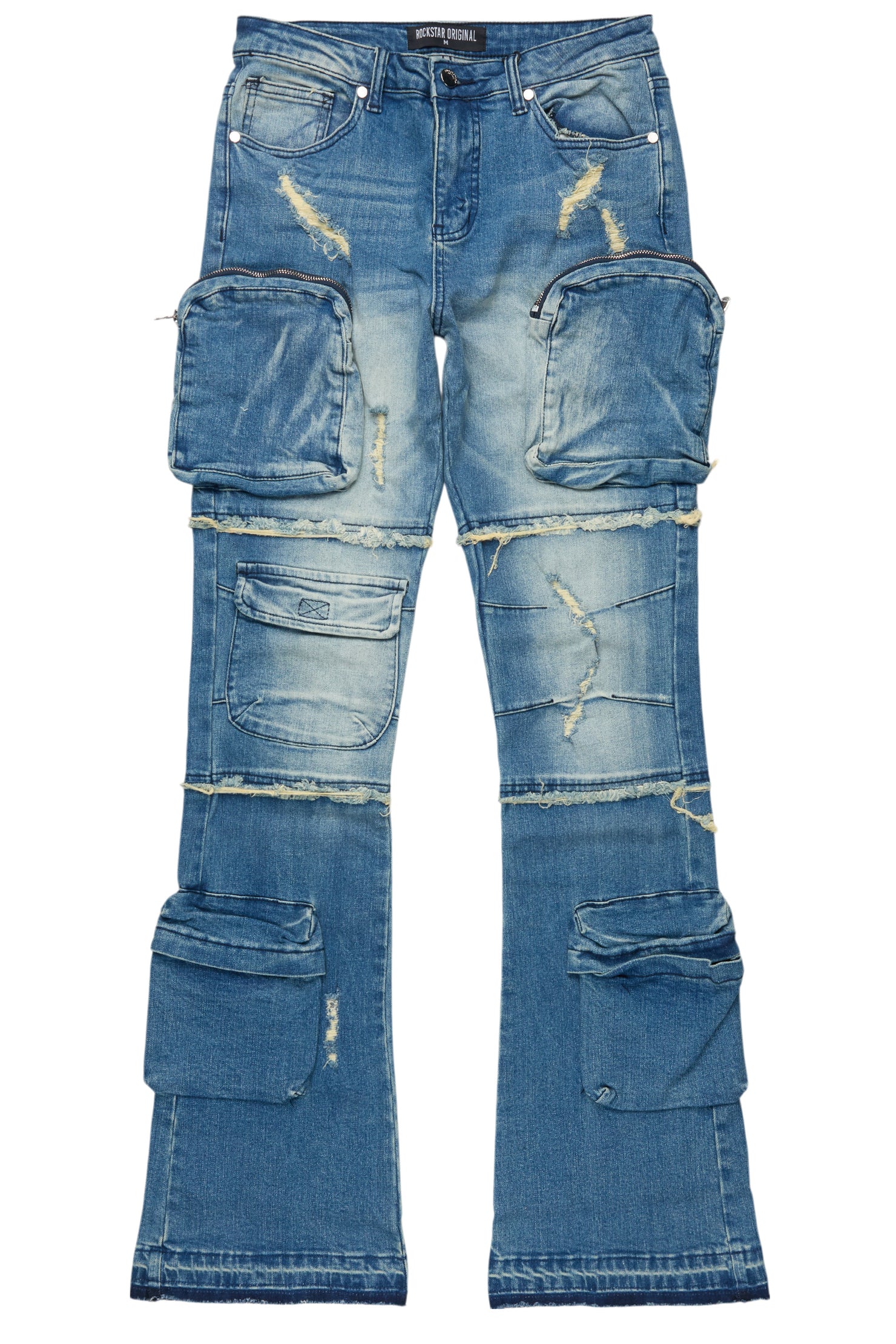 Toniesha Dirty Blue Wash Stacked Flare Jean