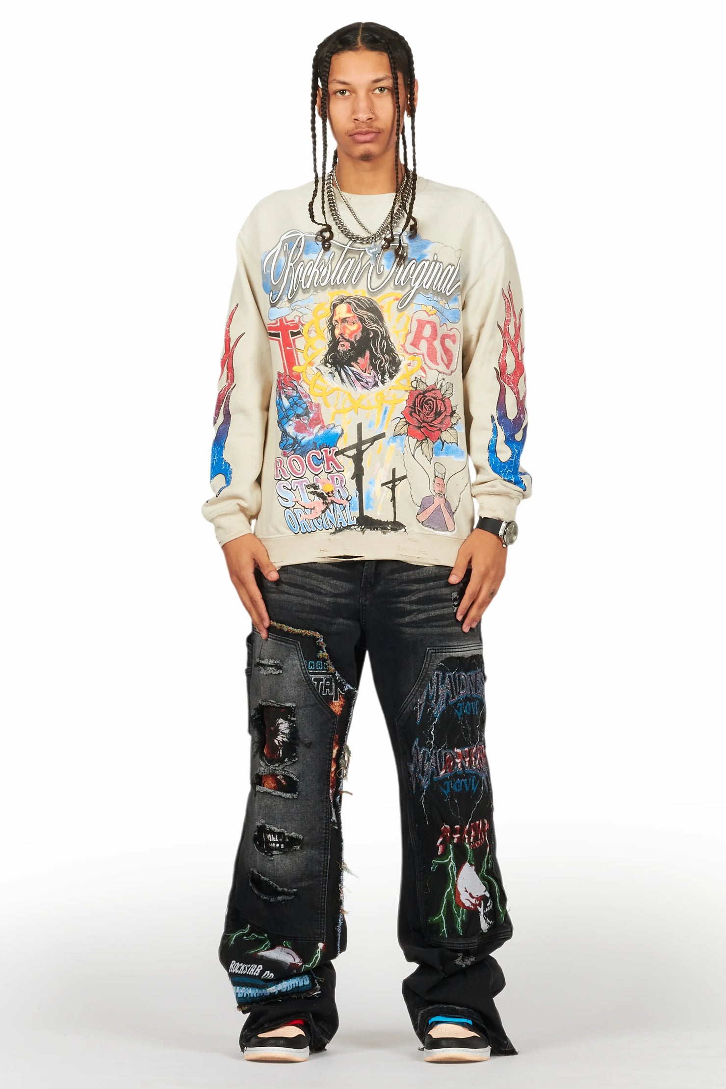 Tadashi Beige Graphic Crewneck