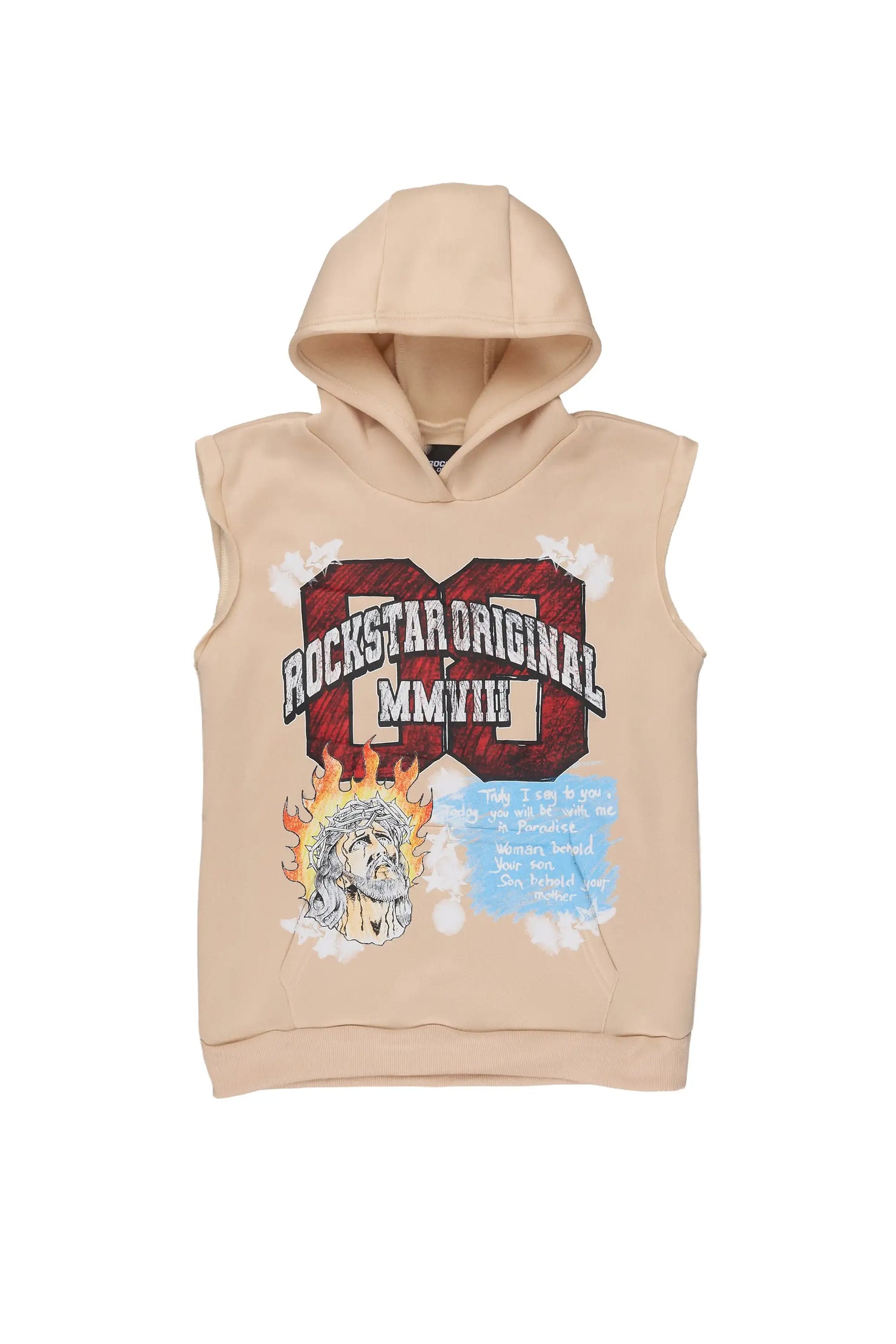 Boys Jesus Crayon Beige Cut Sleeve Hoodie