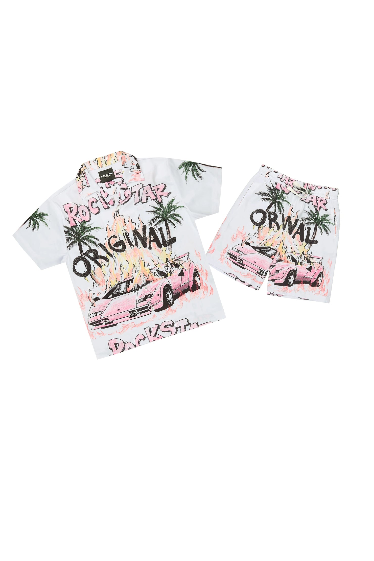 Girls Axraina White Button Down Shirt/Short Set