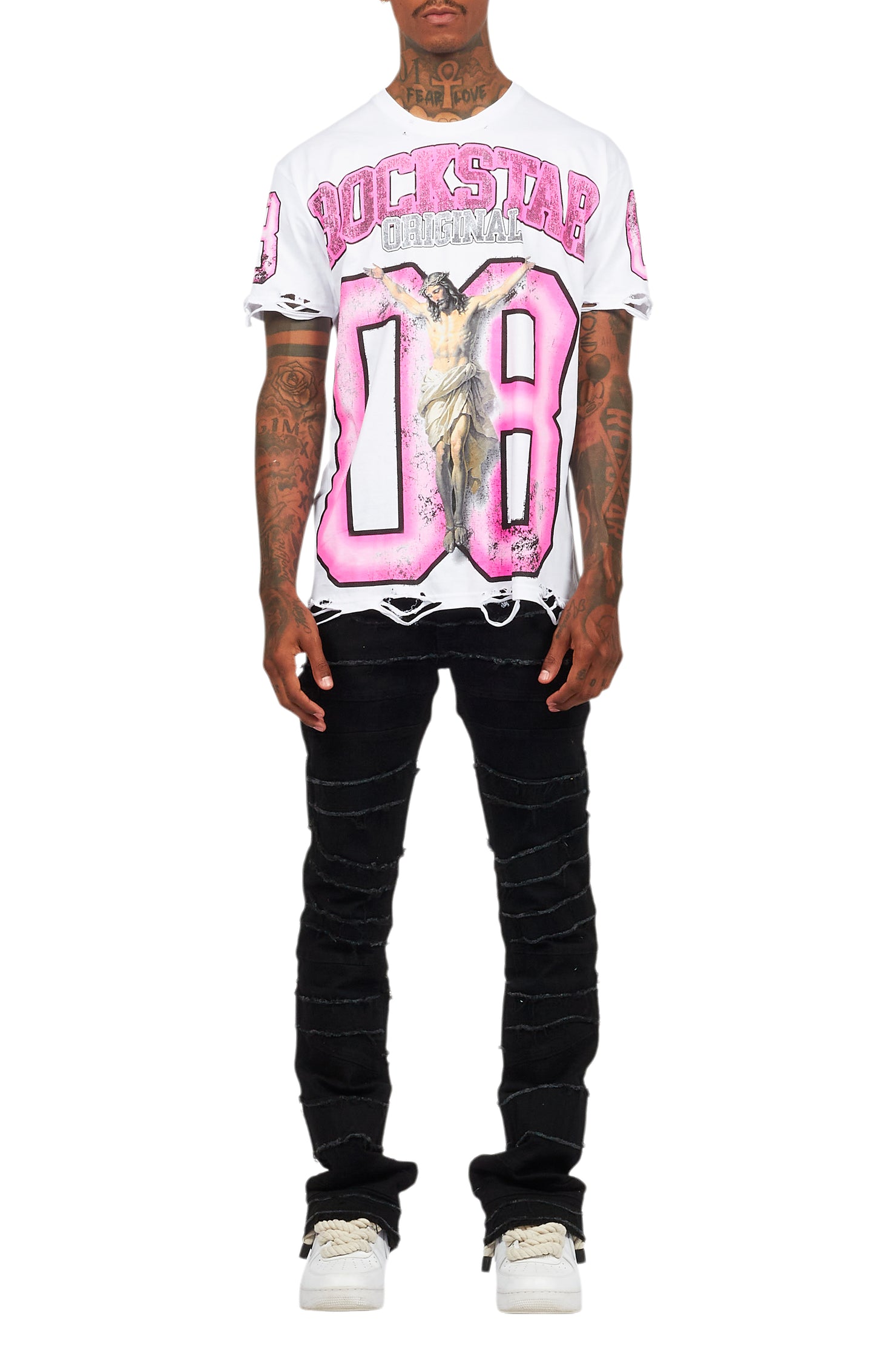 Fields White/Pink Oversized Graphic T-Shirt