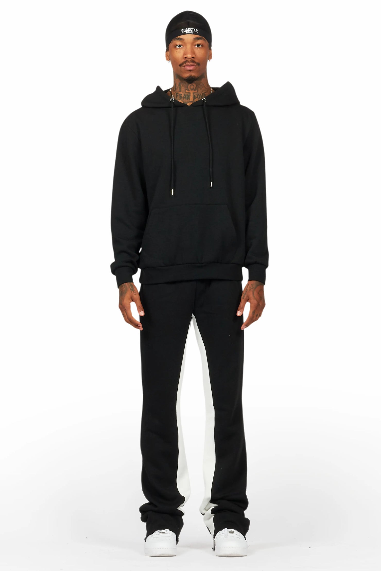 Basic Black/White Hoodie/Baggy Track Pant Set
