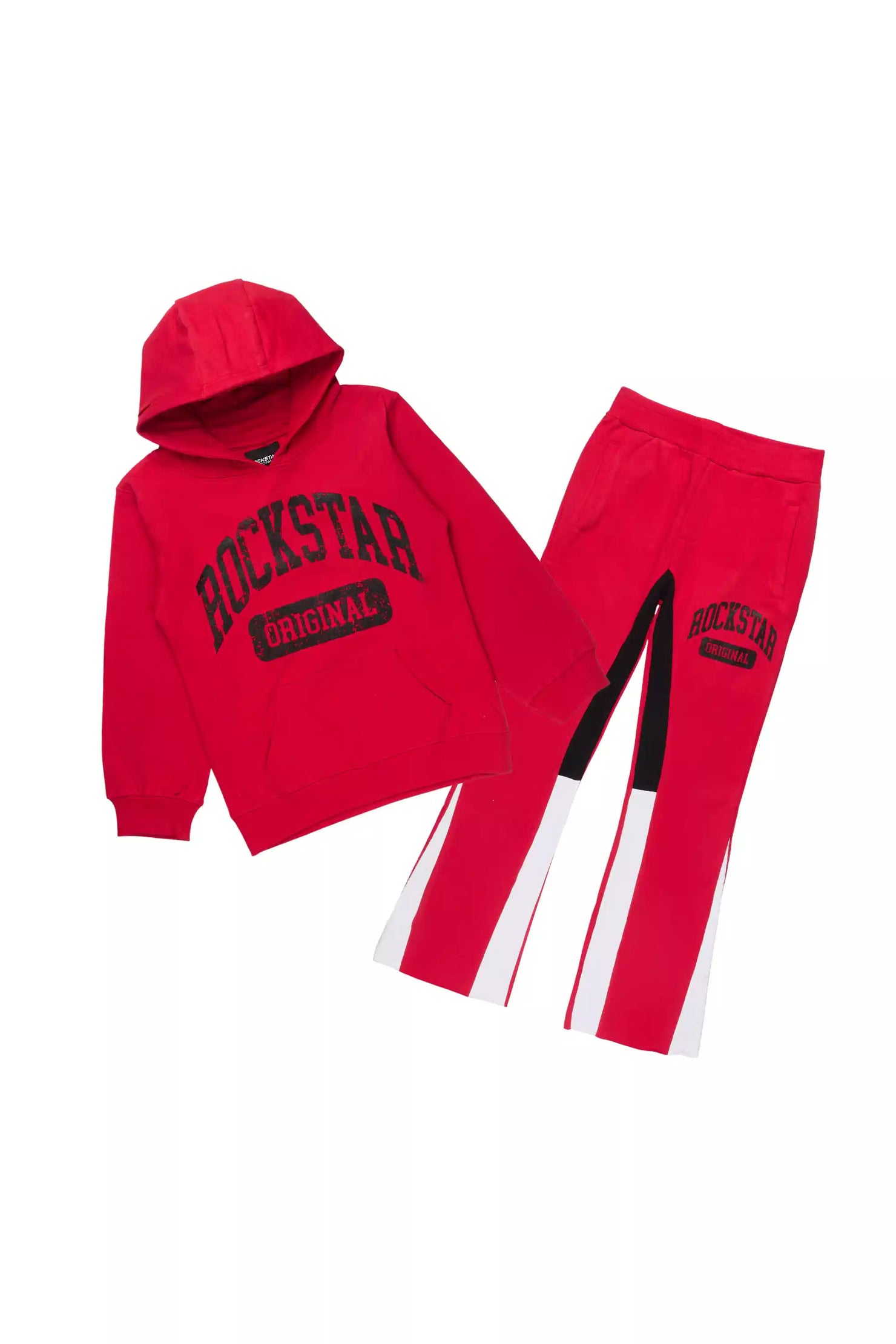 Boys Member Red/Black Hoodie Stacked Flare Track Set