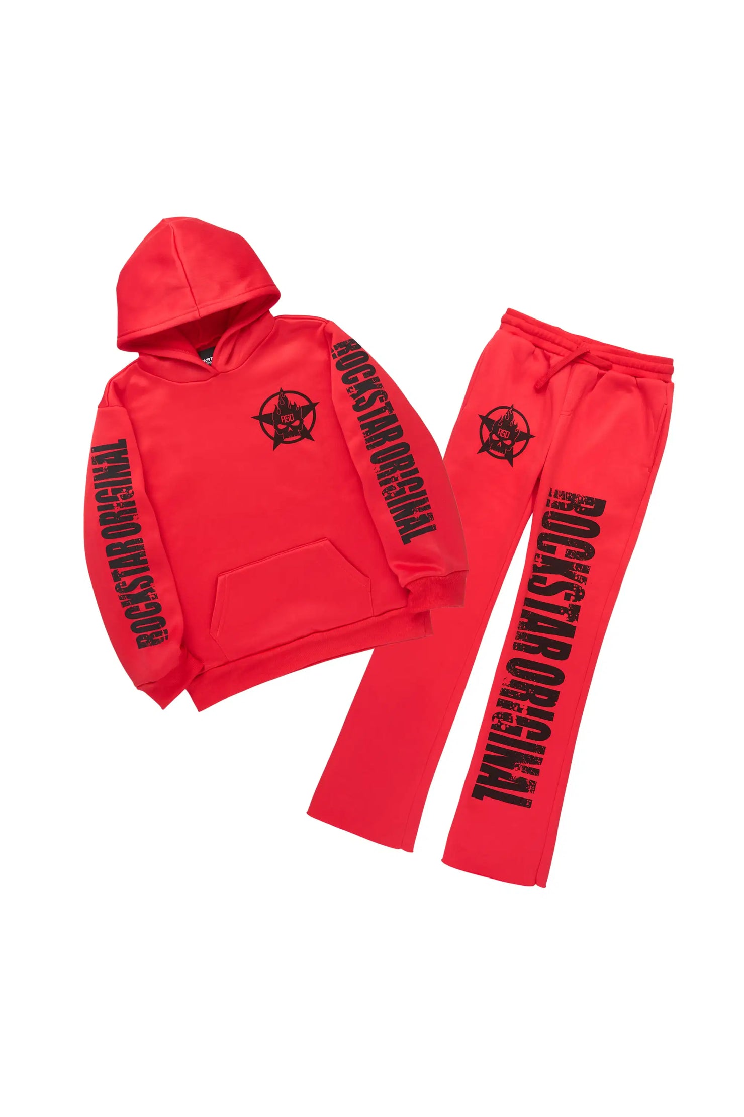 Boys Keve Red Hoodie Stacked Track Pant Set