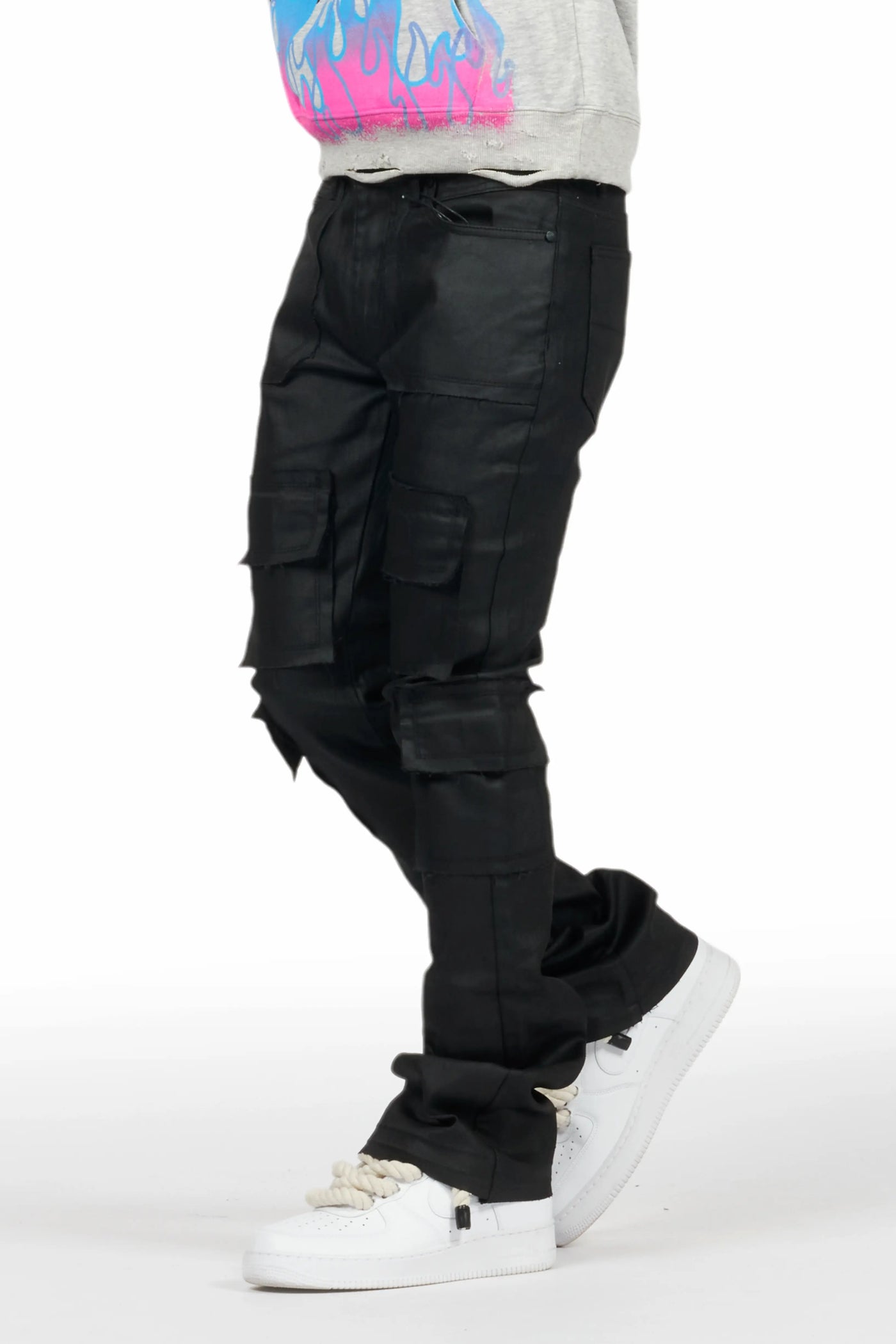 Tyrell Black Coated Stacked Flare Jean– Rockstar Original