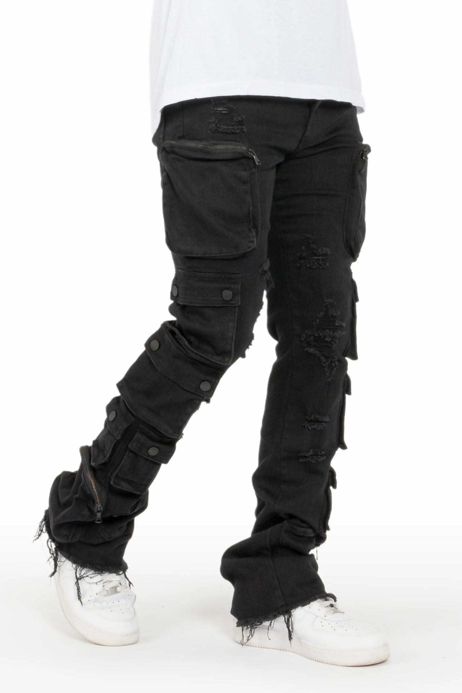 Konrad Black Cargo Stacked Flare Jean