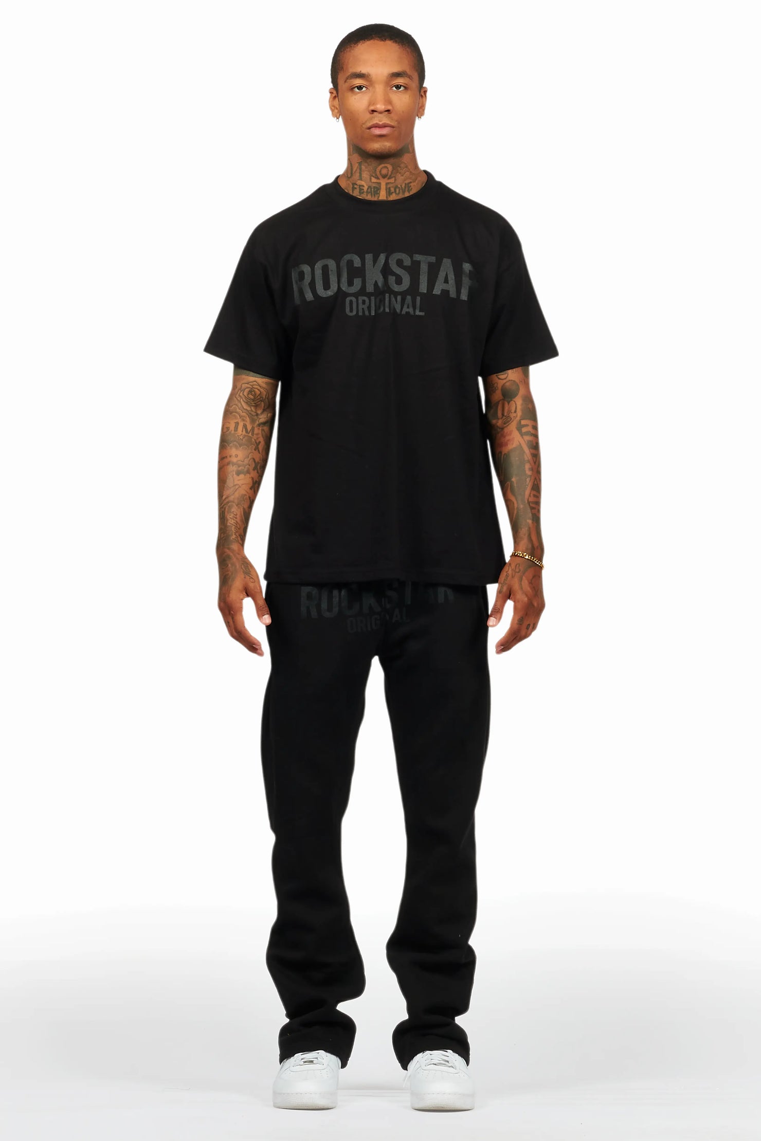 Sana Black/Black T-Shirt/Stacked Track Pant Set
