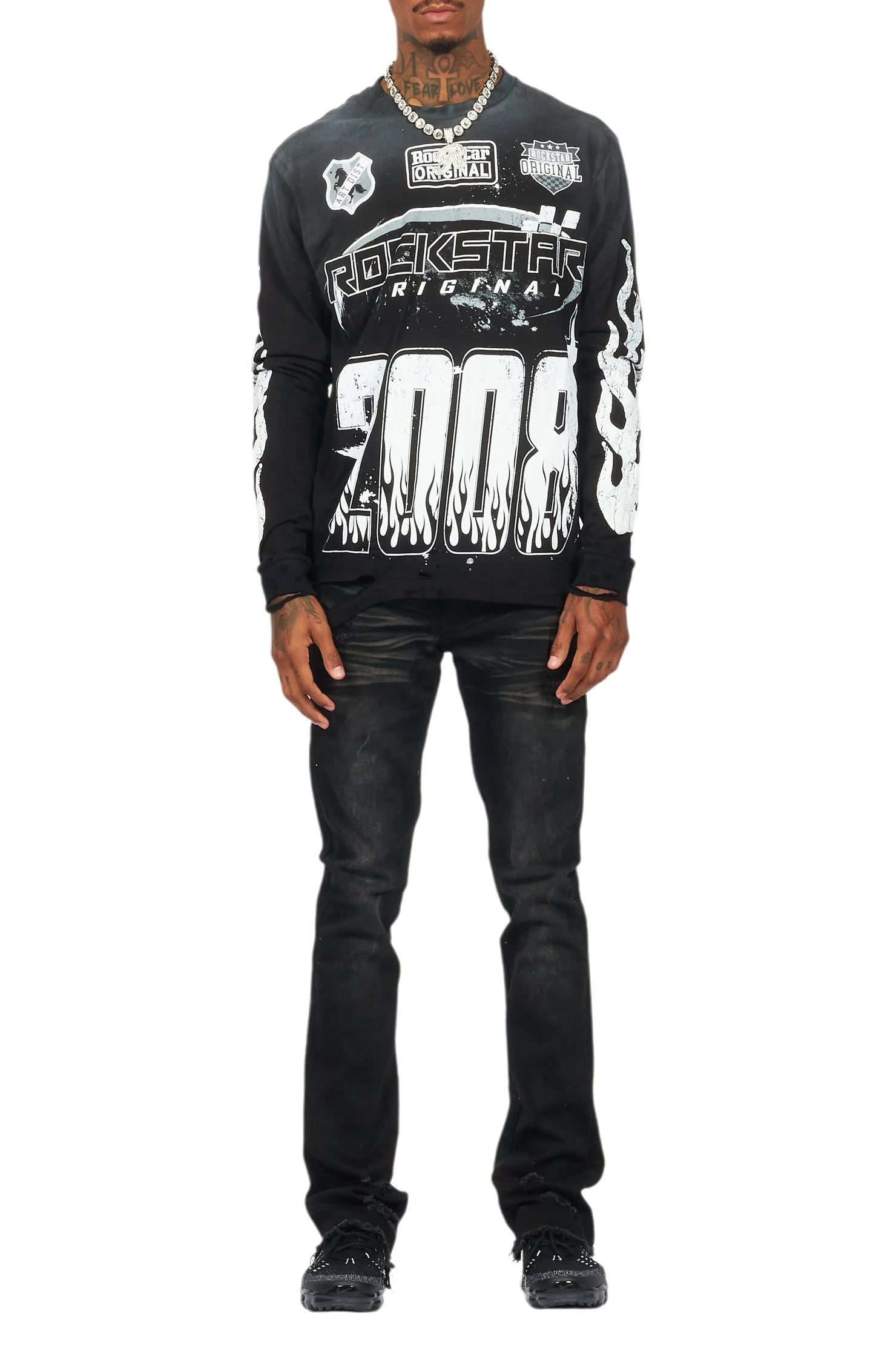 Amos Black/White Long Sleeve Graphic T-Shirt