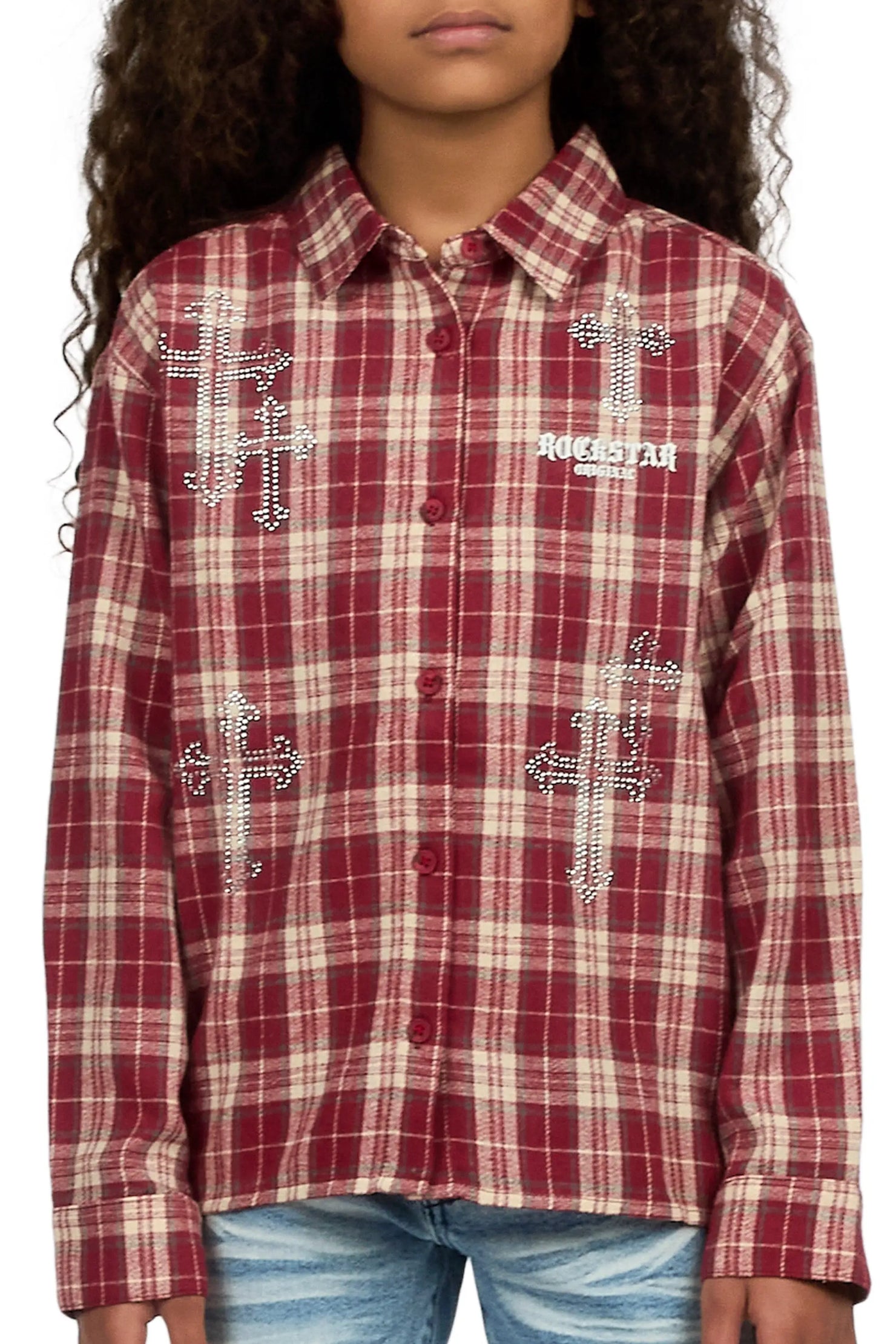 Girls Poldi Red Rhinestone Flannel Shirt