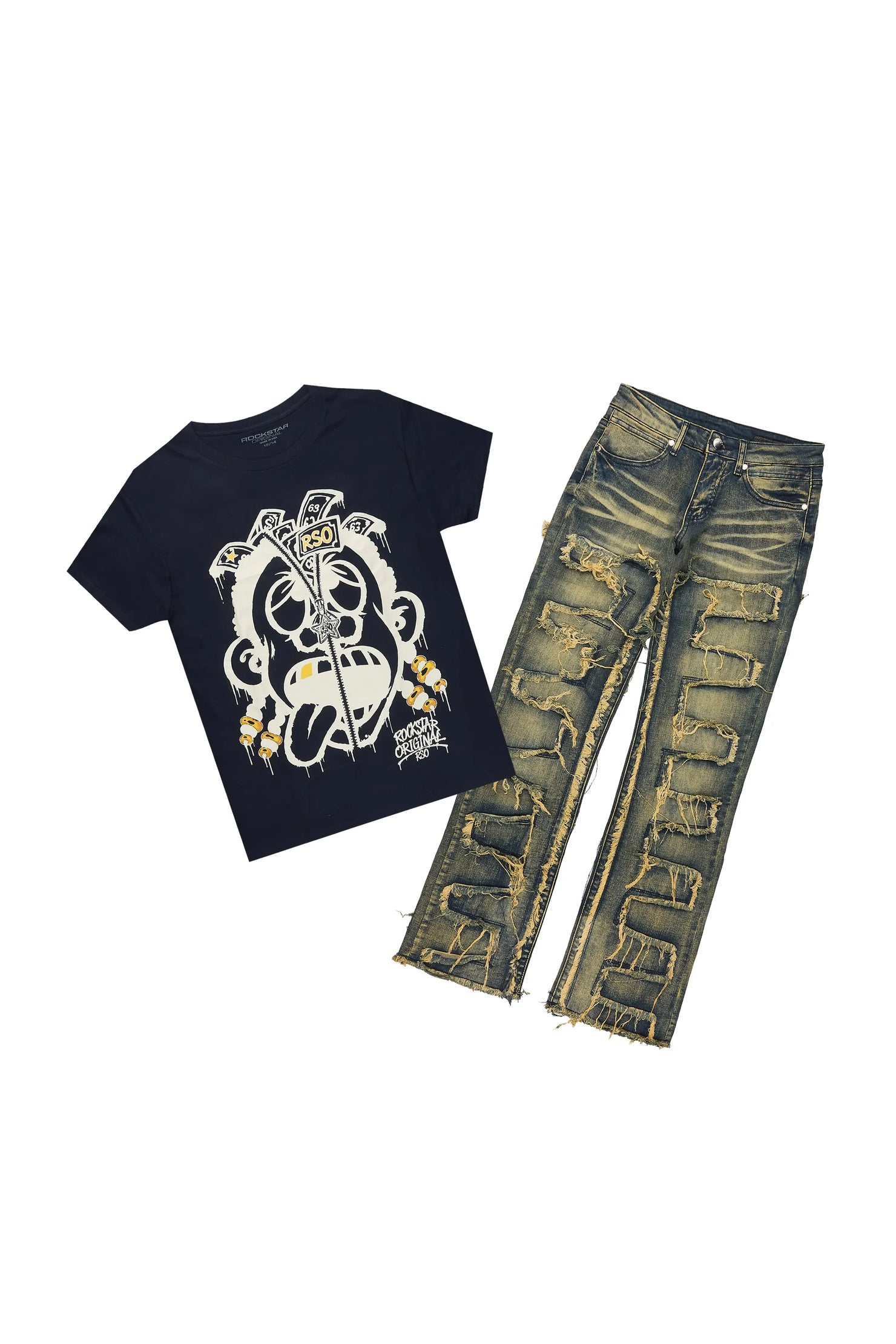 Boys Dono Navy/Tint T-Shirt Slim Stacked Jean Set