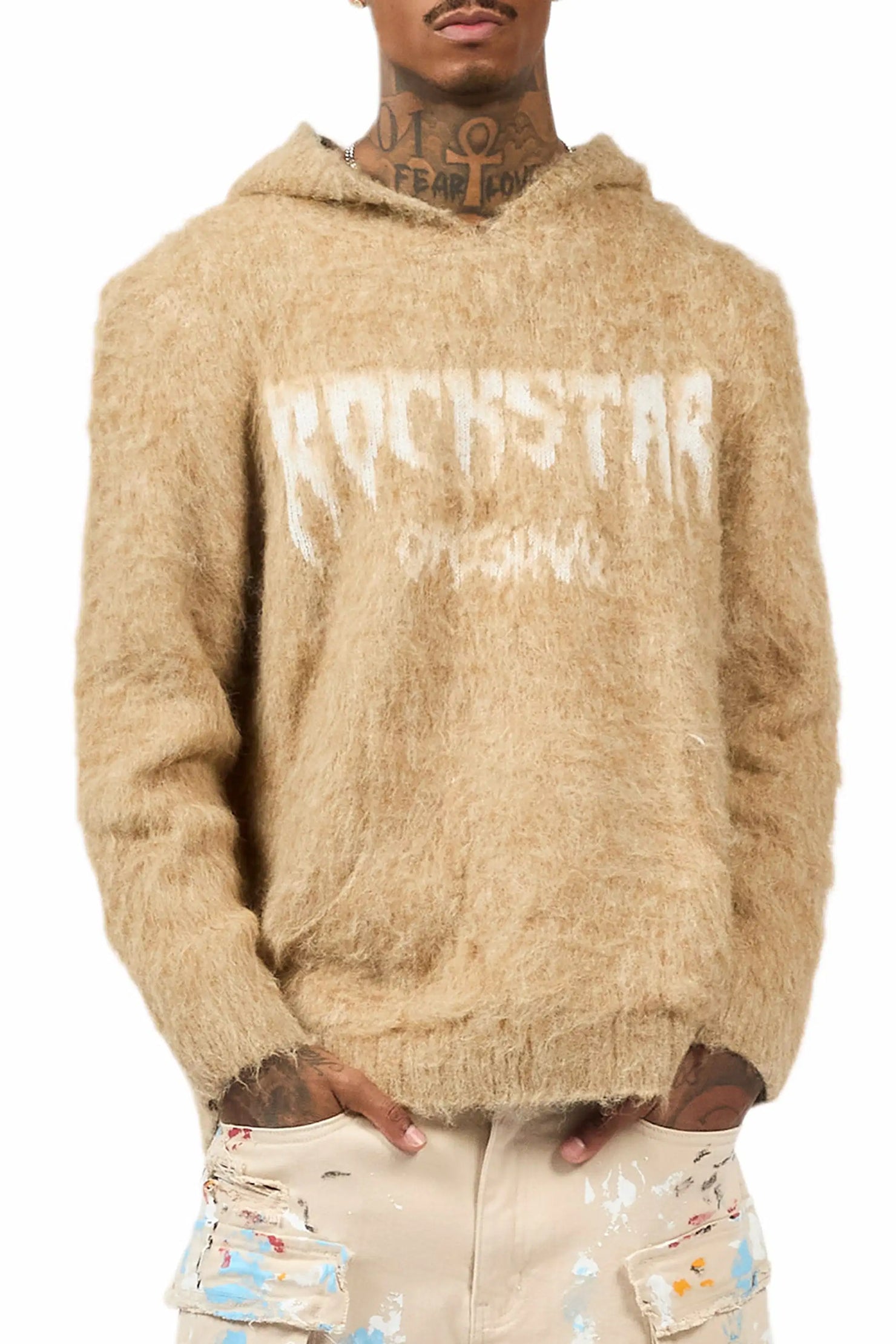 Andros Beige Graphic Knitted Hoodie