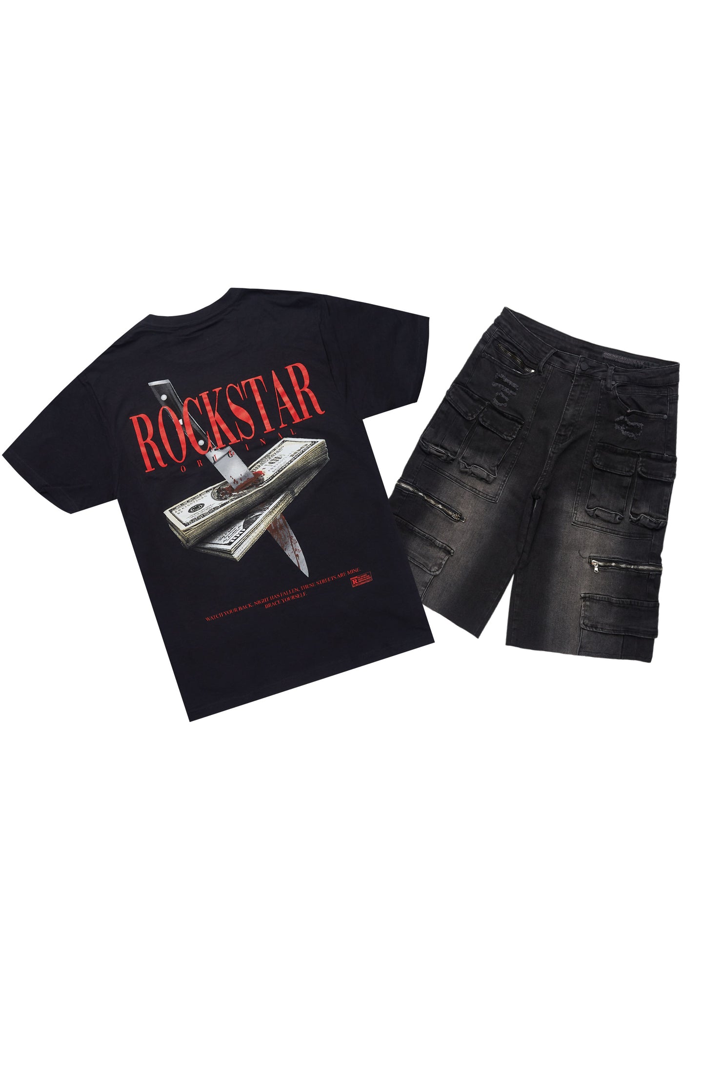 Dayte Nite Black/Red T-Shirt/Denim Short Set