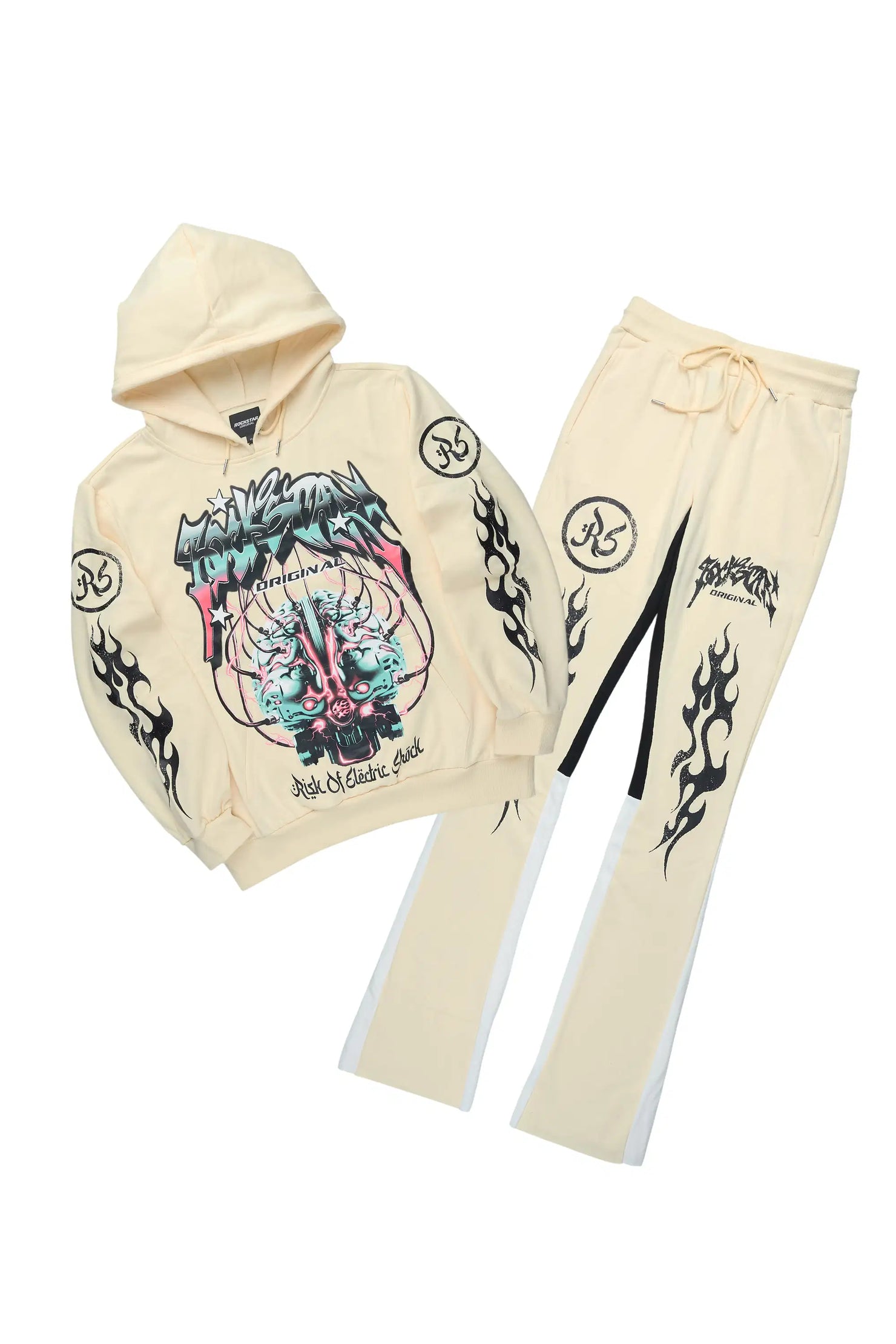 Lucy Vanilla/Black Hoodie/Stacked Flare Pant Track Set