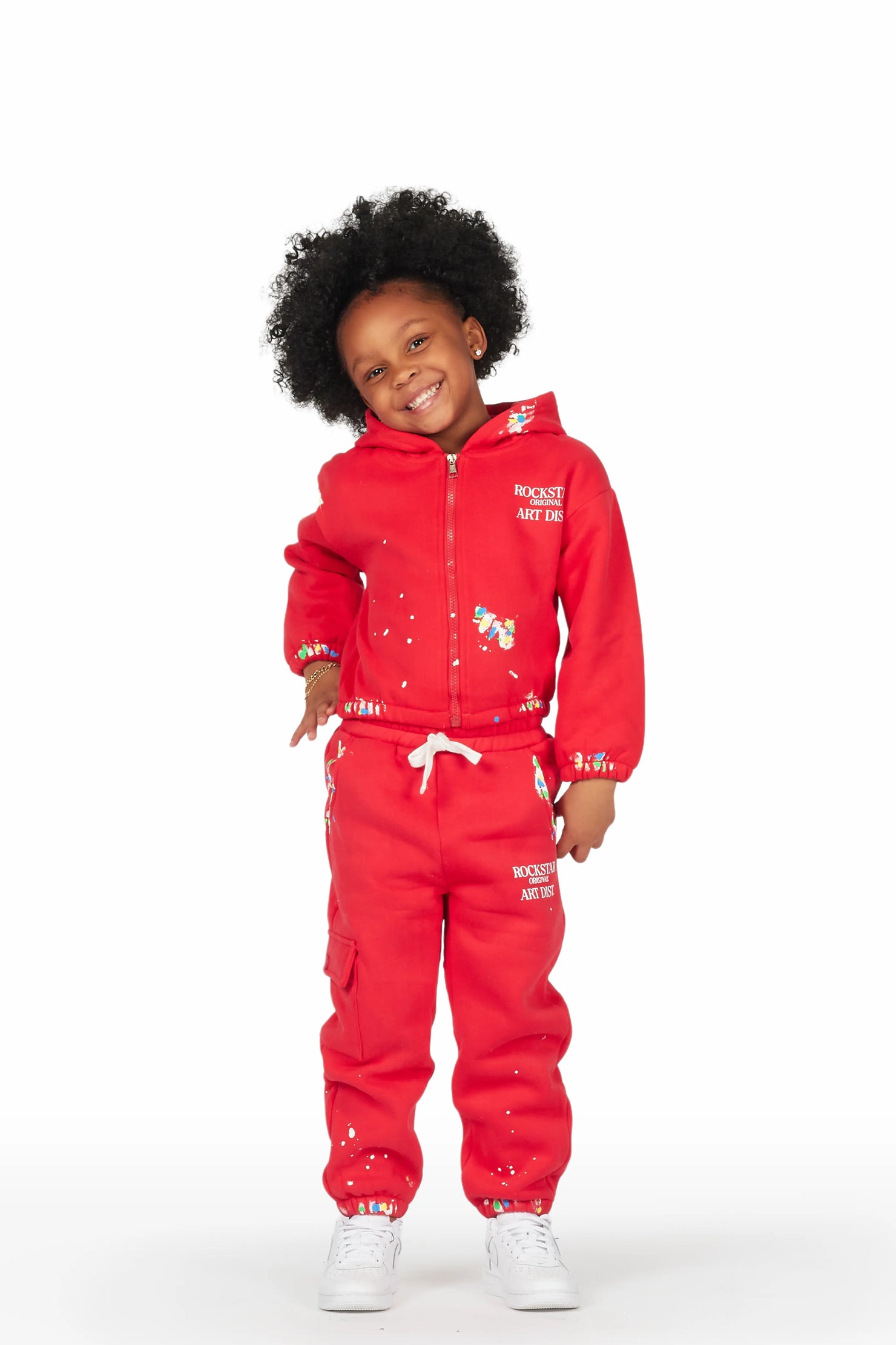 Girls Nevaeh Red Zip Up Hoodie Pant Set