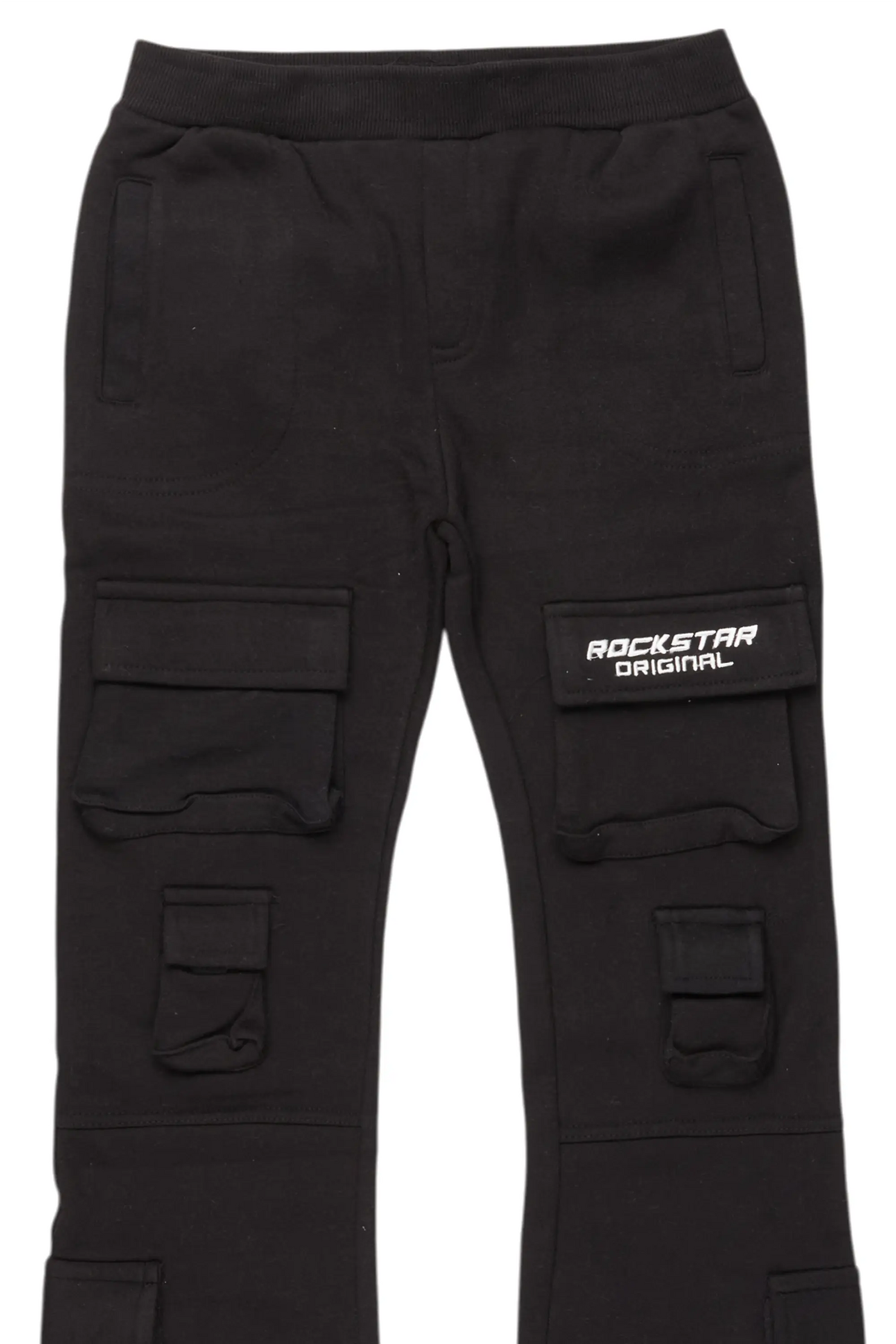 Boys Connor Black Stacked Flare Track Pant