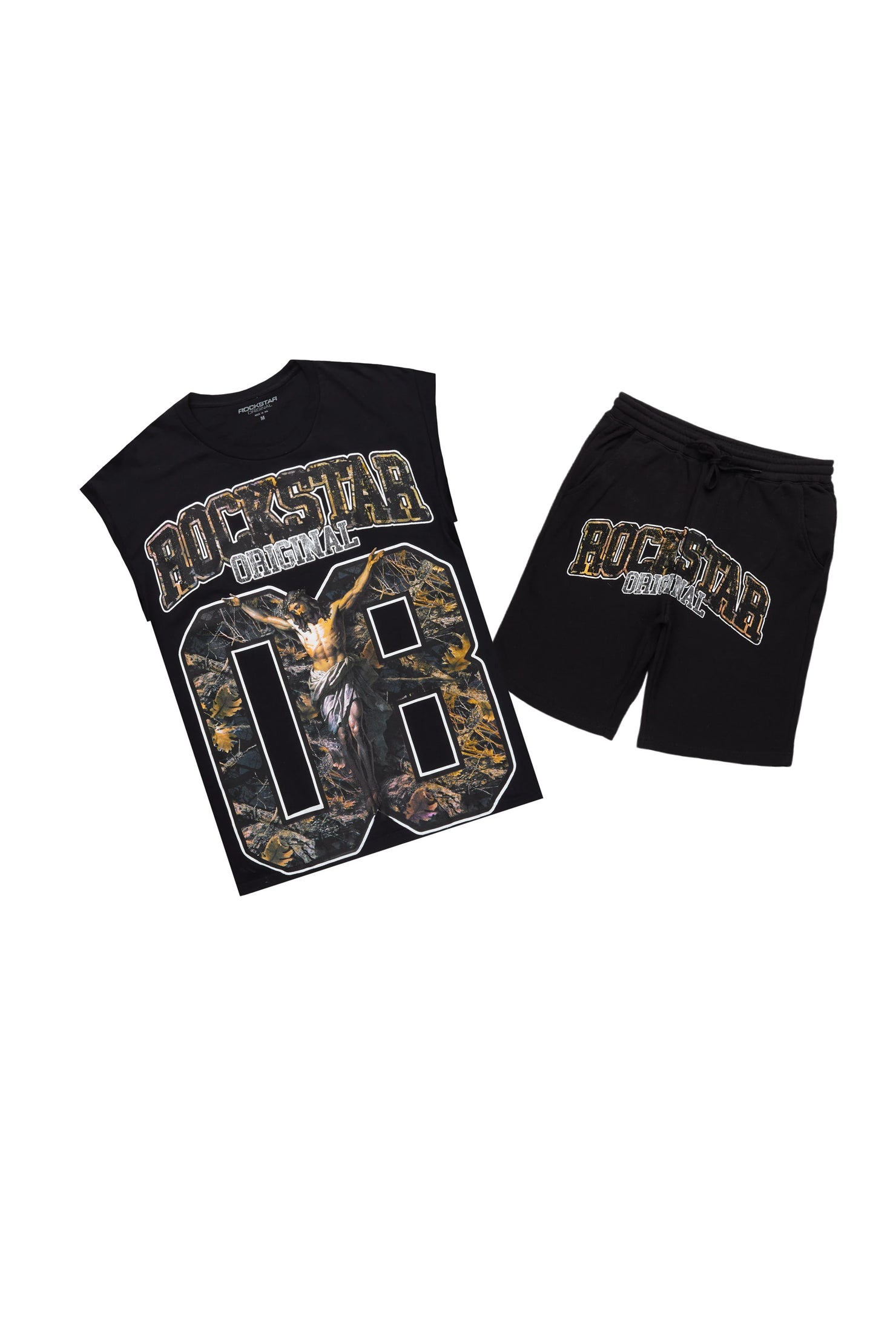 Fields Black Cut Sleeve T-Shirt Short Set