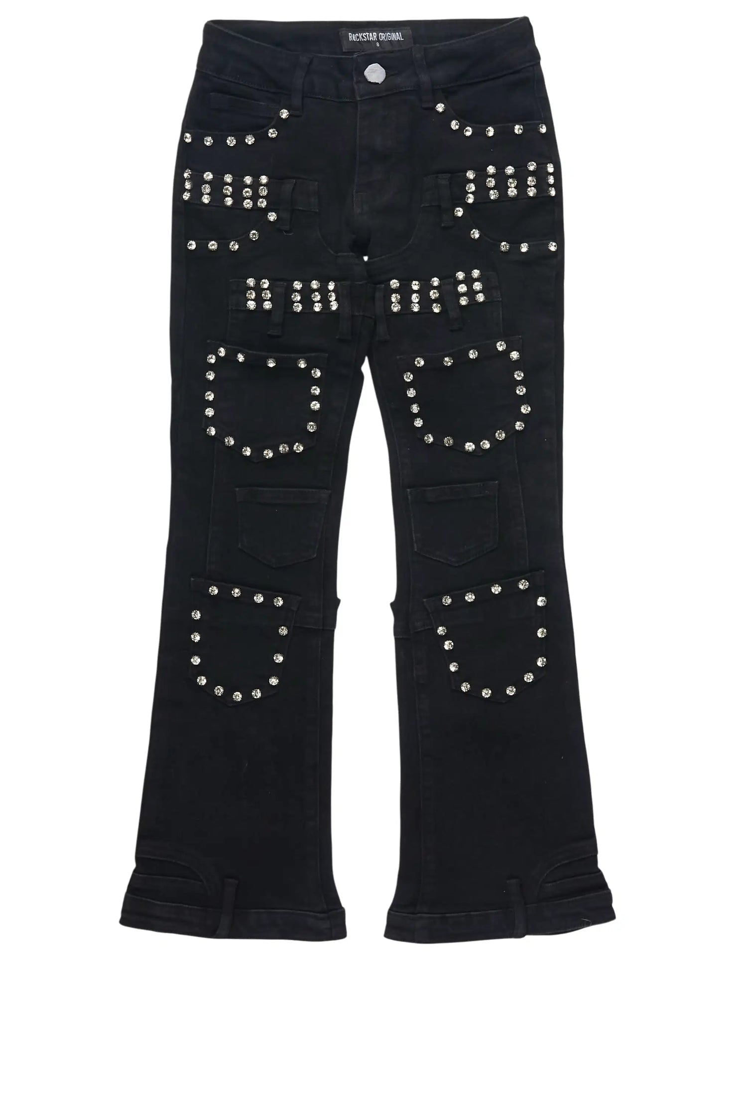 Girls Vicky Black Rhinestone Stacked Jean