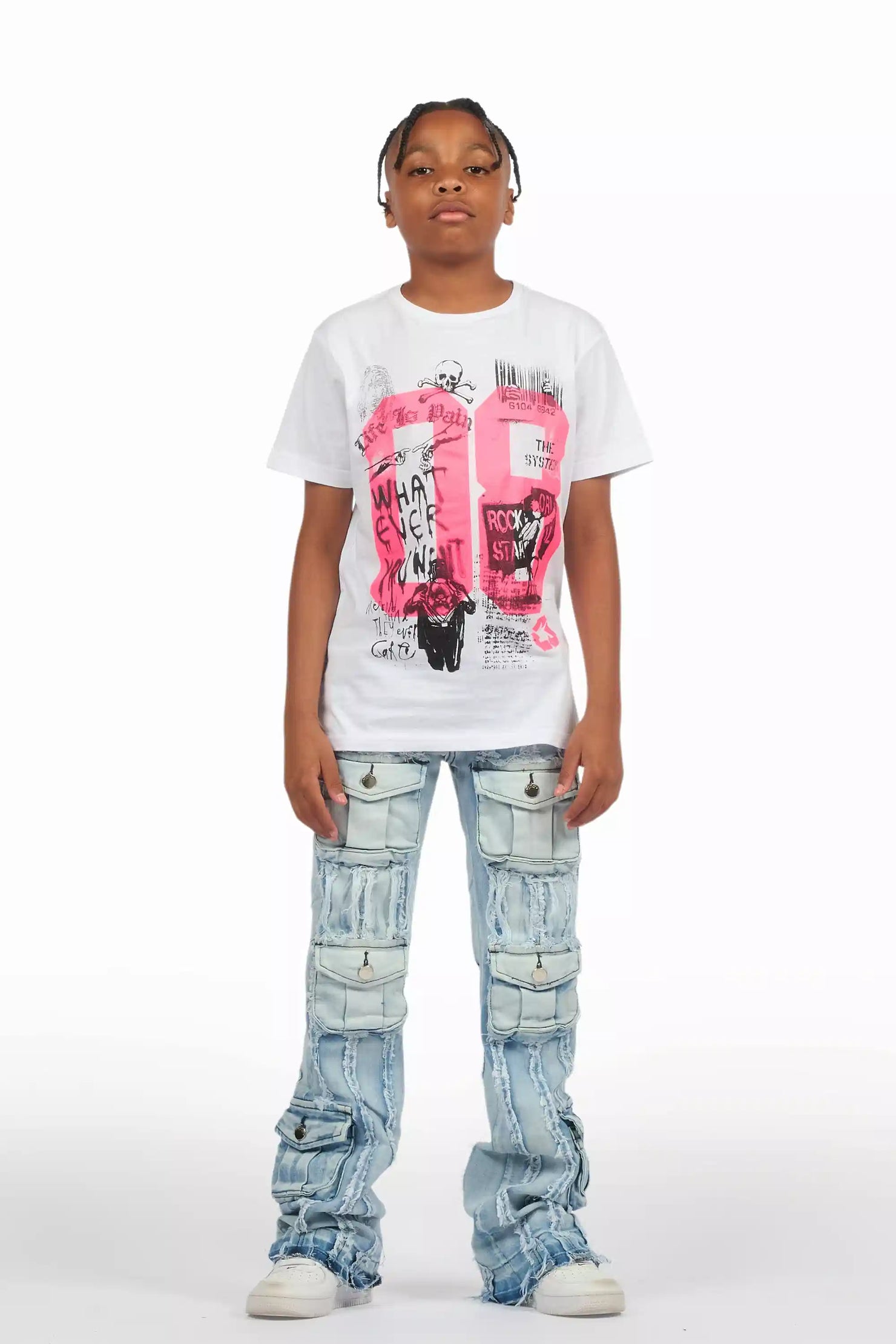 Boys Frey Light Blue Stacked Flare Jean