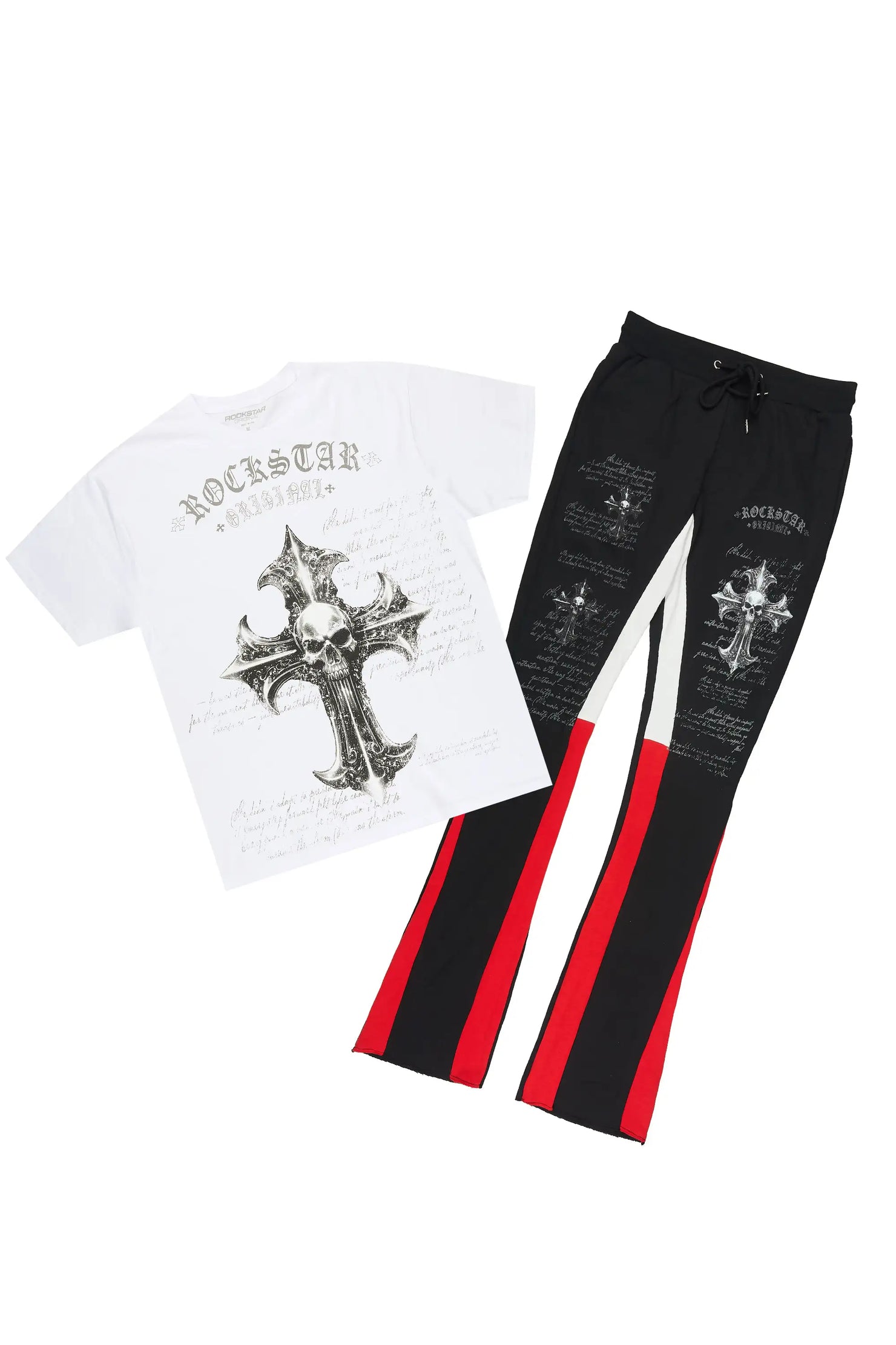 Bowman White/Black T-shirt/Stacked Flare Track Pant Set