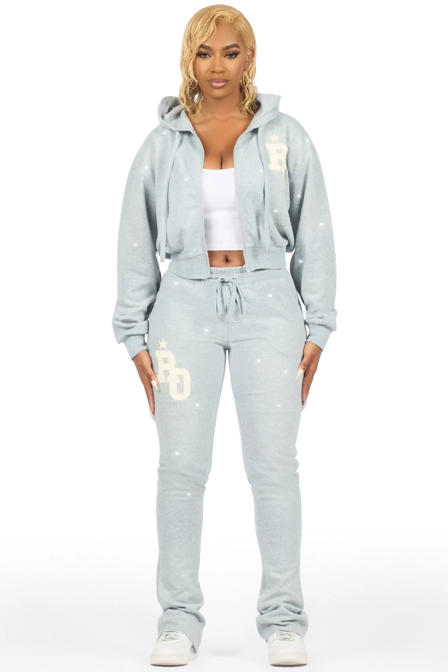 Tyona Heather Grey Rhinestone Stacked Flare Track Set