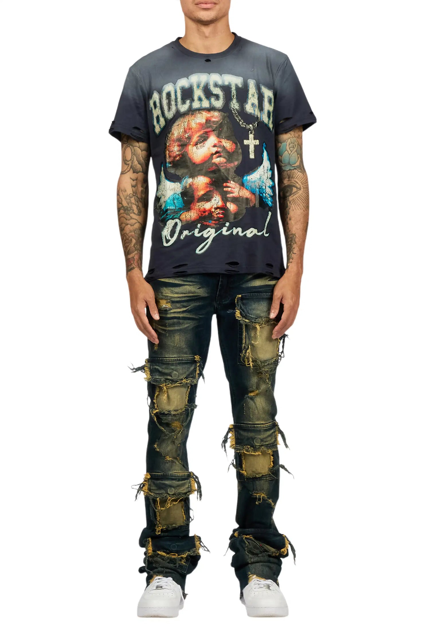 Pooja Dark Blue Super Stacked Flare Jean