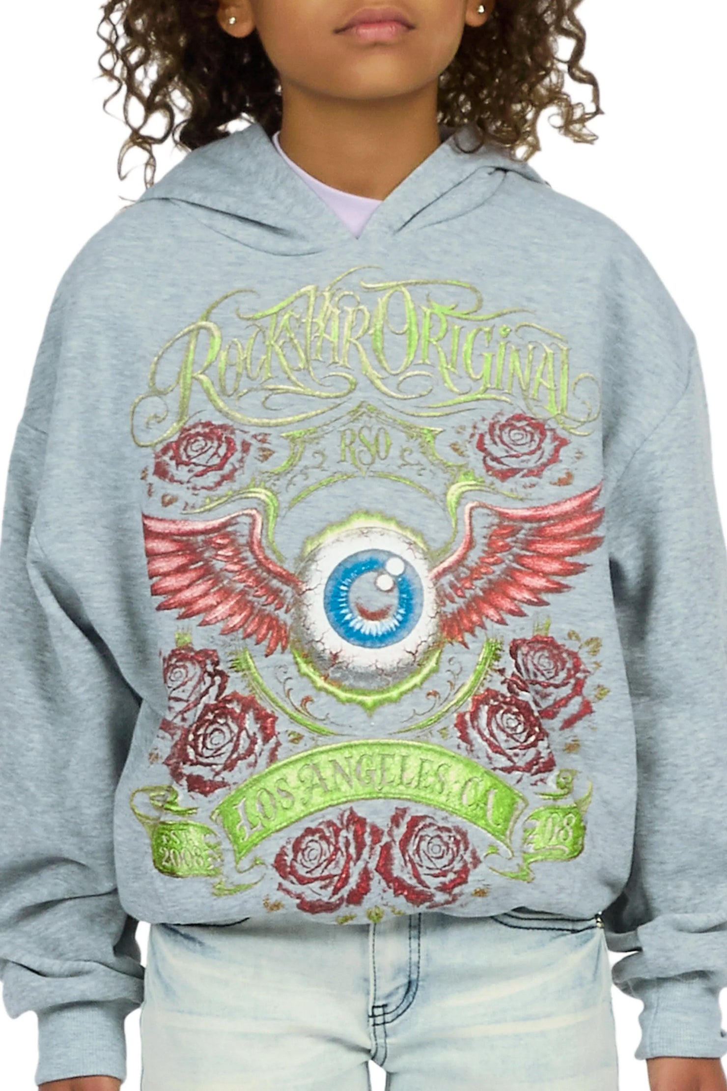 Girls Palady Heather Grey Graphic Hoodie
