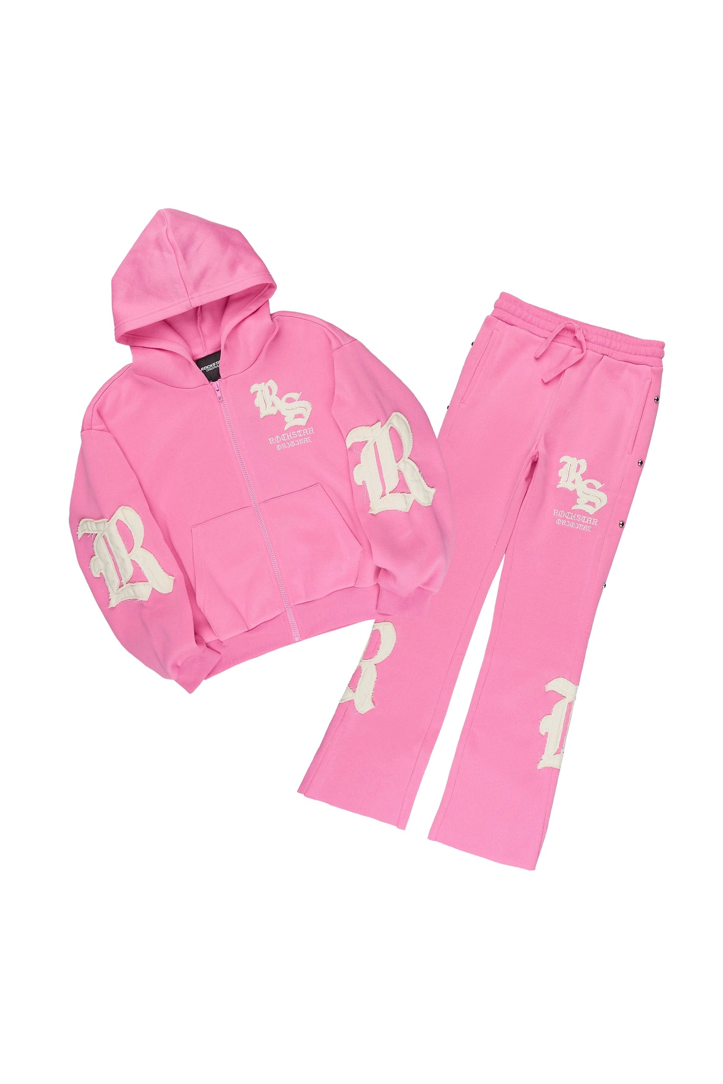 Girls Shironda Bubblegum/Cream Zip Up Hoodie Stacked Track Set