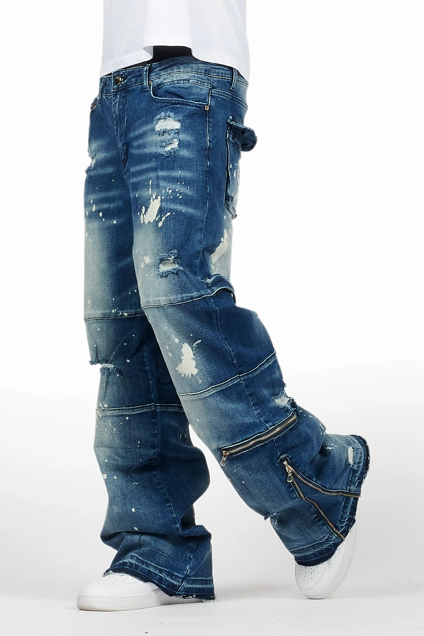 Grib Blue Bleach Baggy Jeans