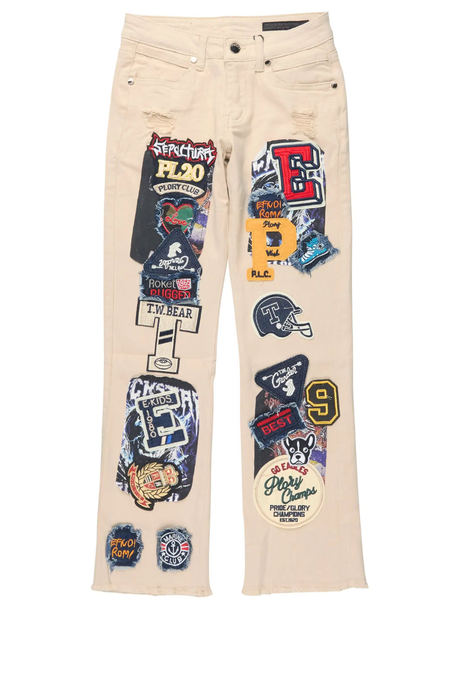 Boys Espen Beige Stacked Flare Jean