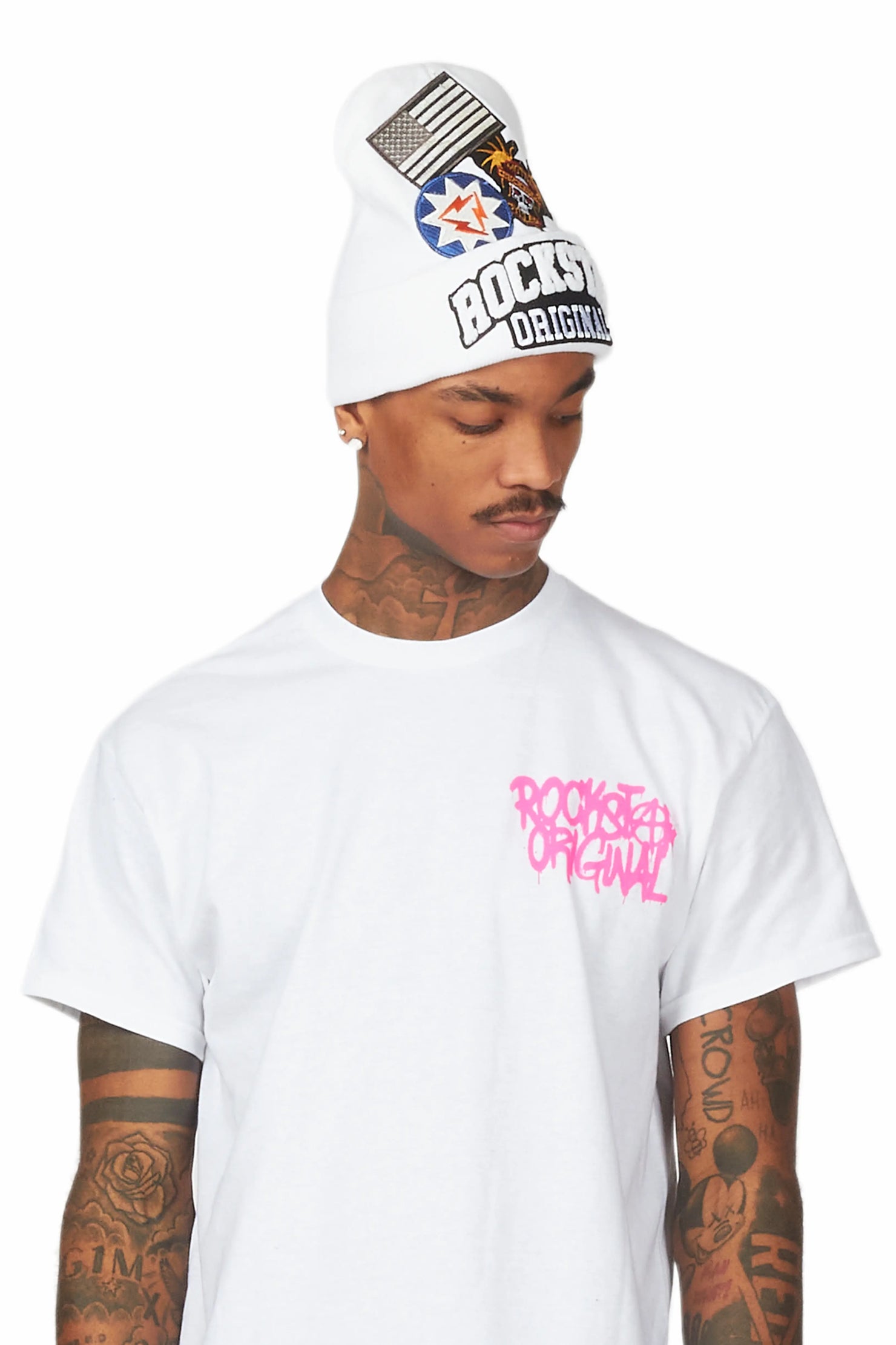 Egan White Patchwork Beanie