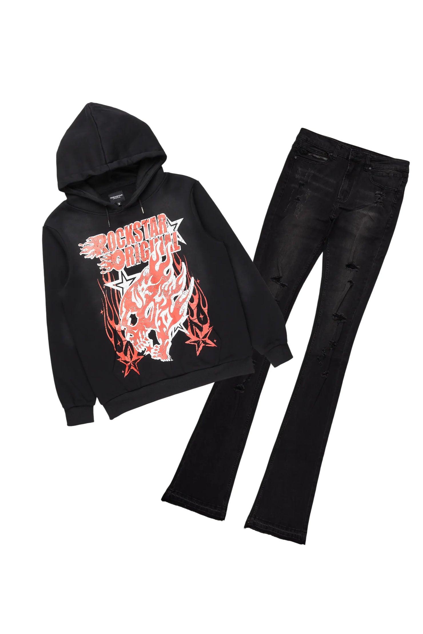 Smitty Black Hoodie & Stellan Stacked Flare Jean Bundle