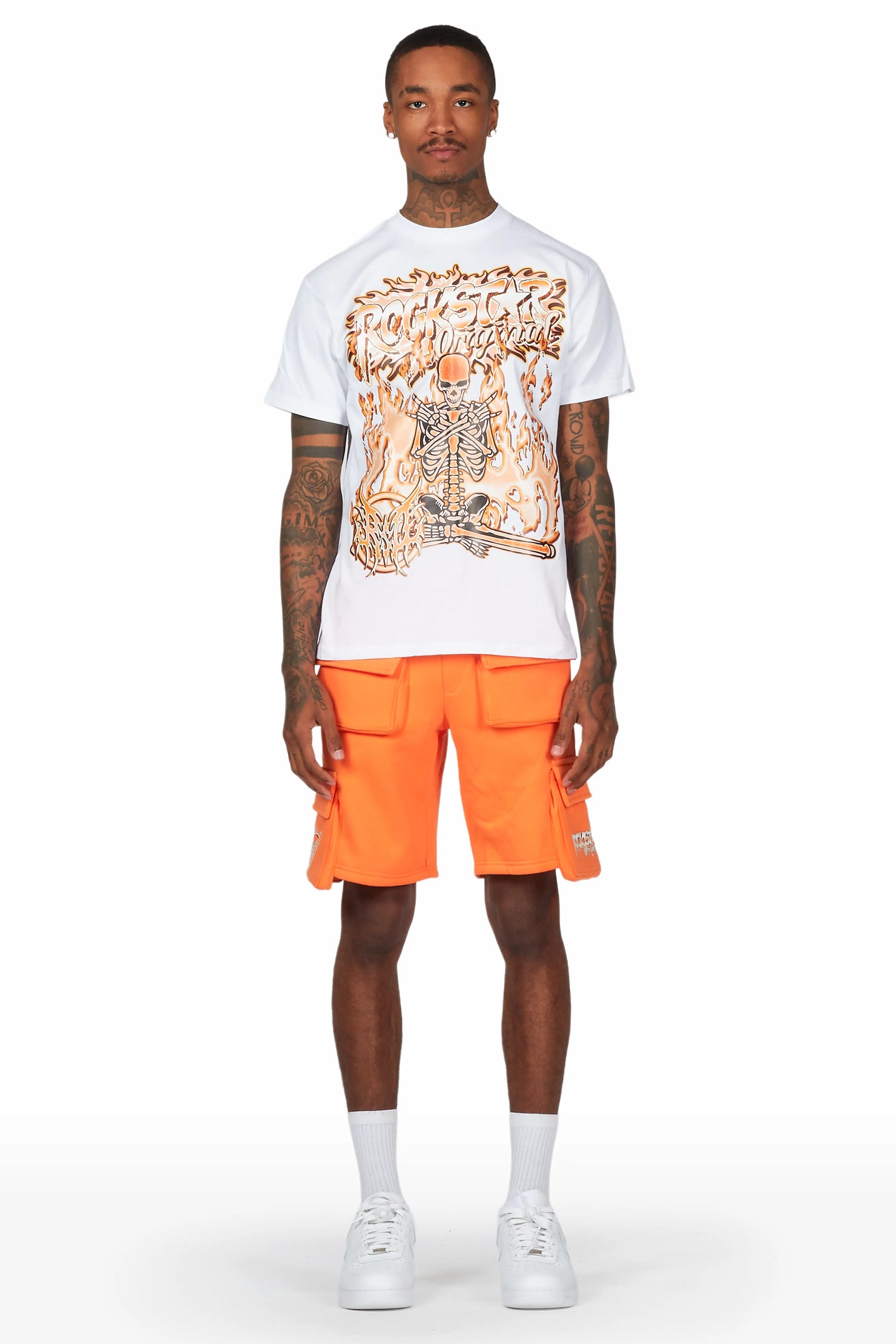 Yoga White/Orange T-Shirt Short Set