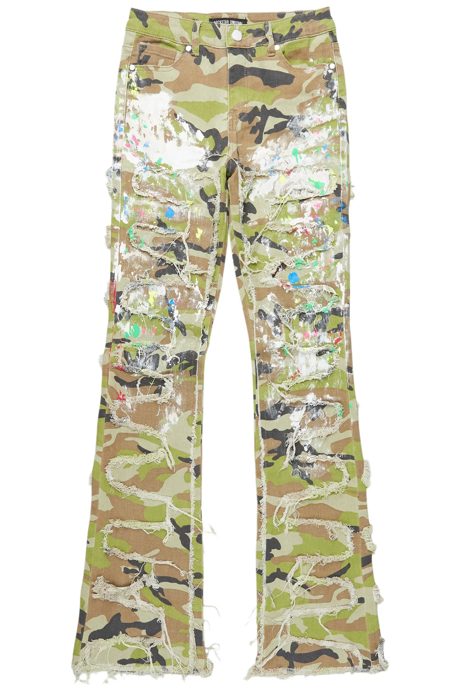 Raeshell Green Camo Painted Stacked Jean
