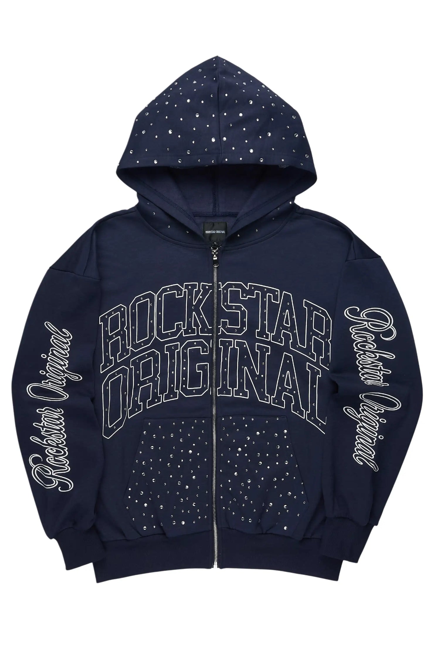 Alvina Navy Rhinestone Zip Up Hoodie