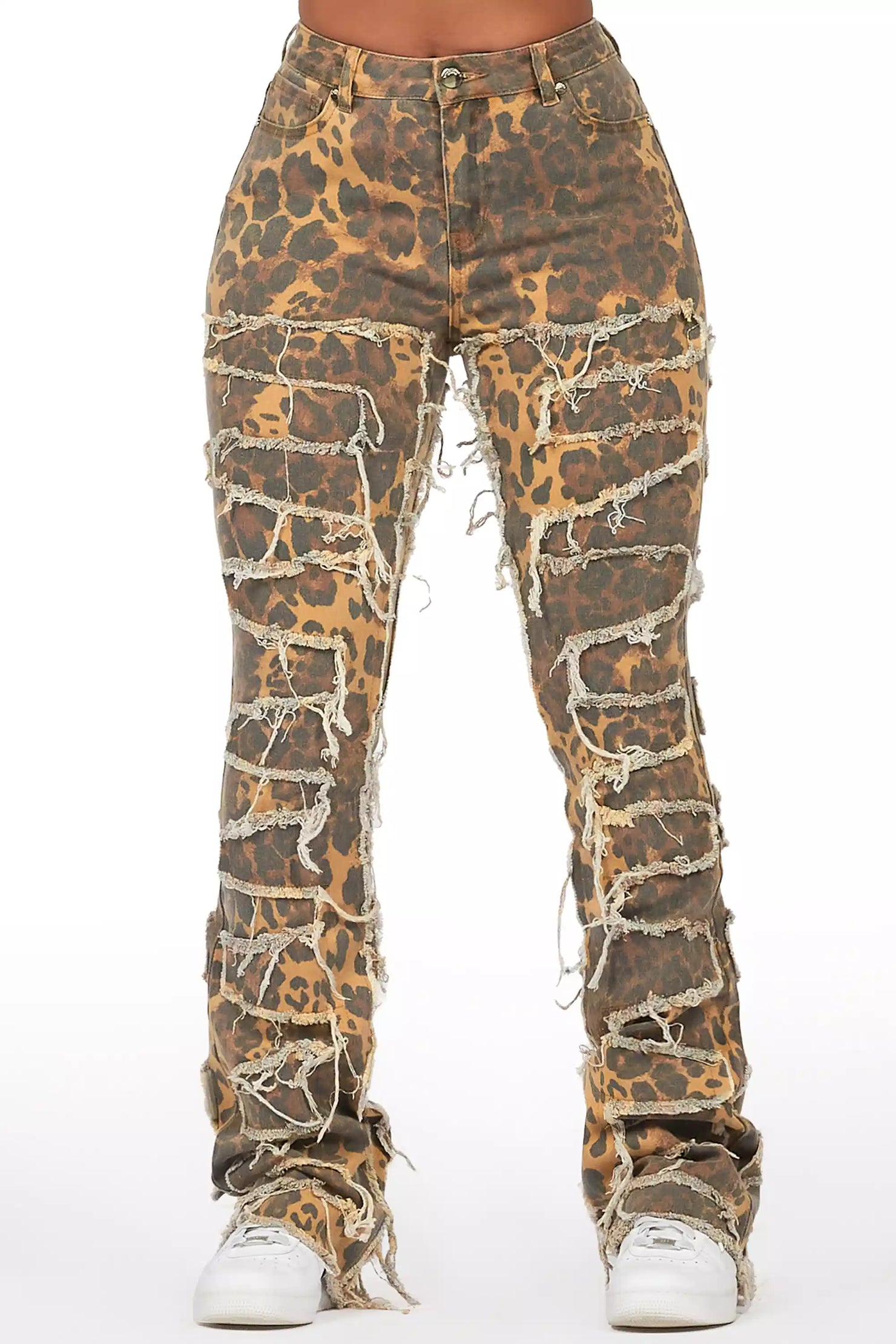 Zariyah Cheetah Stacked Flare Jean