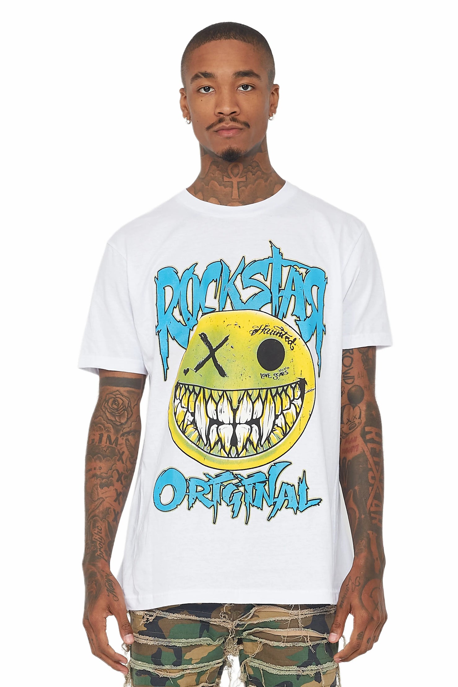 Fraust White/Blue Graphic T-Shirt