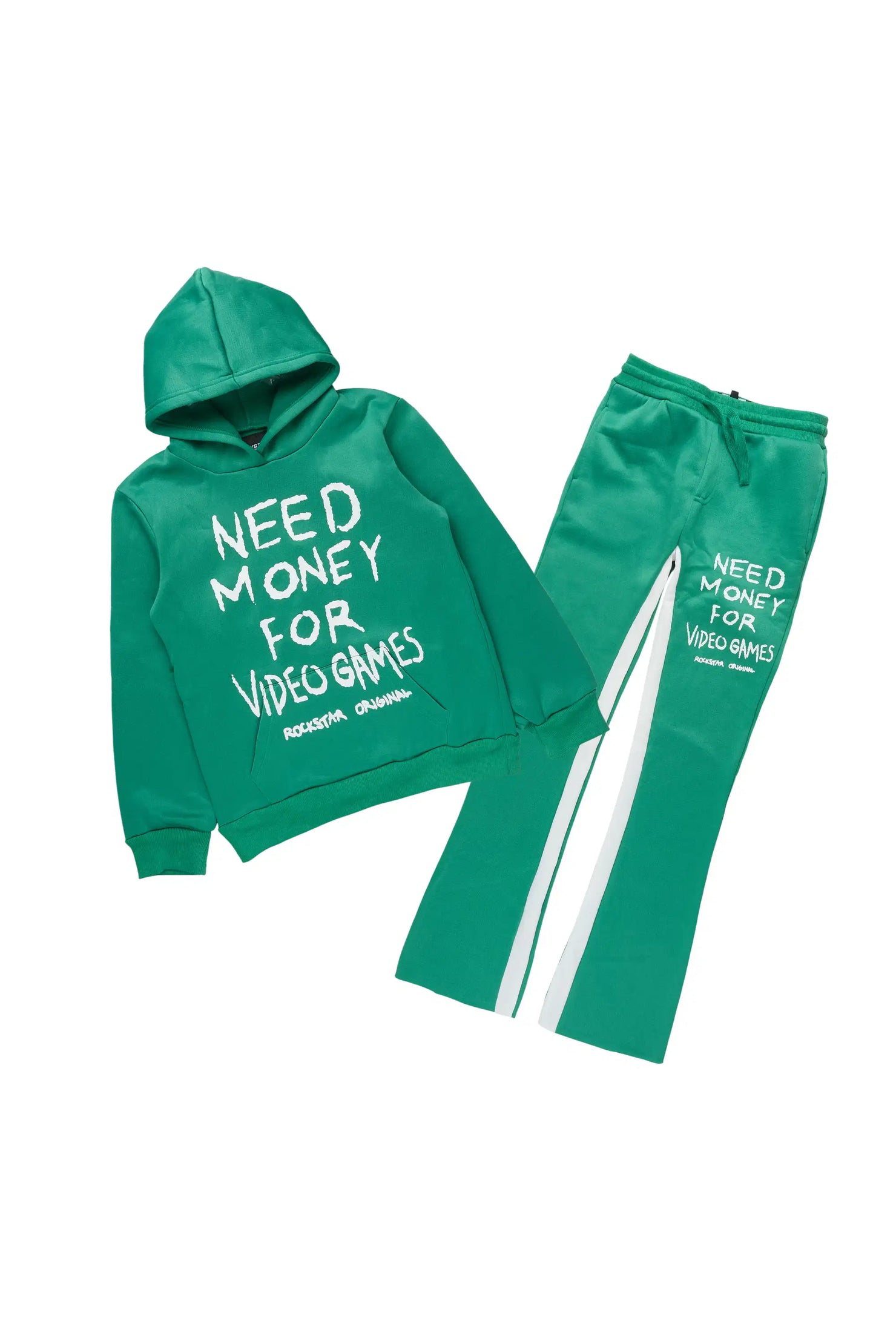 Boys M4 Video Games Green/White Hoodie Stacked Track Set