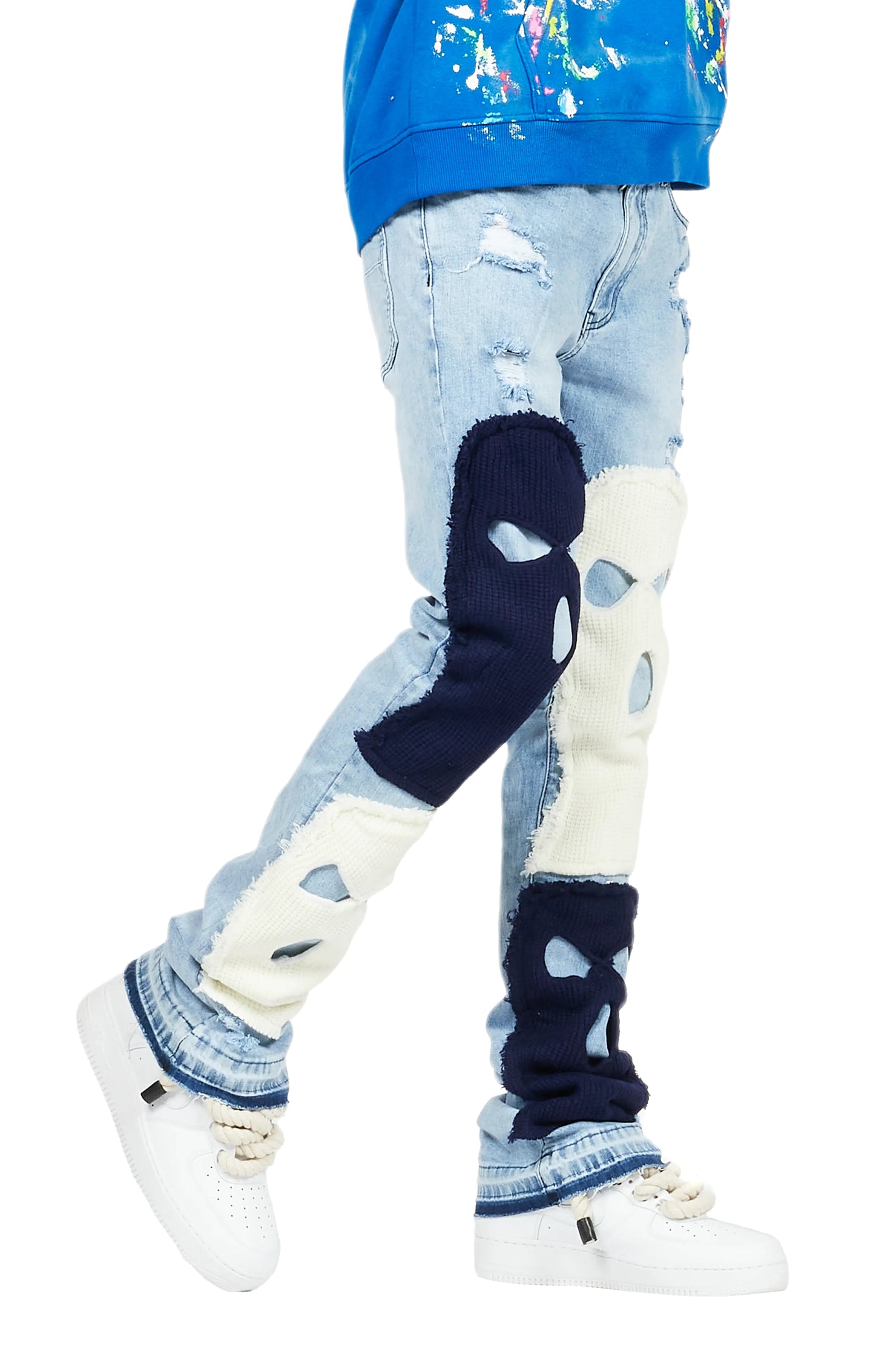 Destry Blue Patchwork Stacked Flare Jean