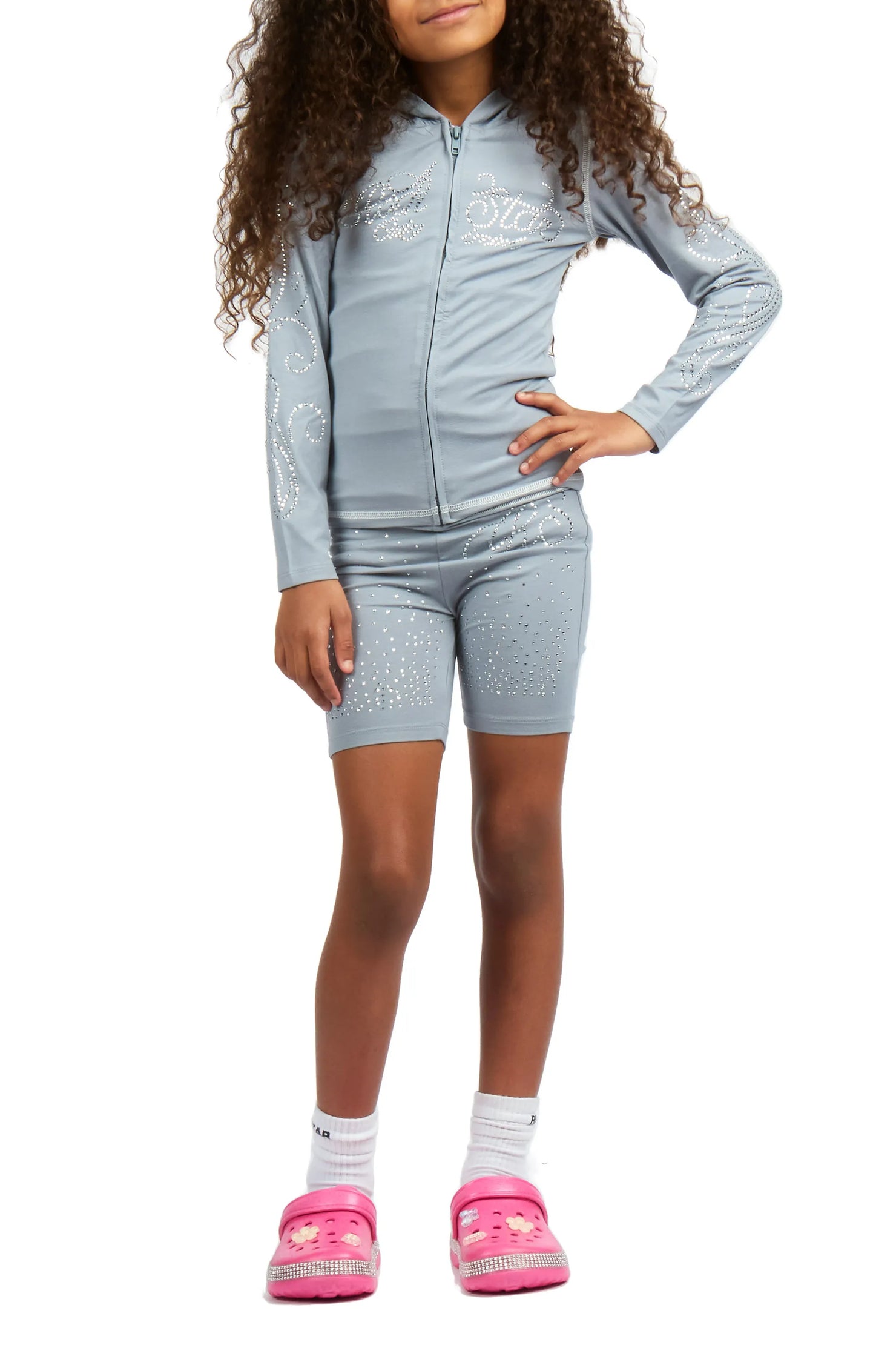 Girls Joella Grey Rhinestone Short Set
