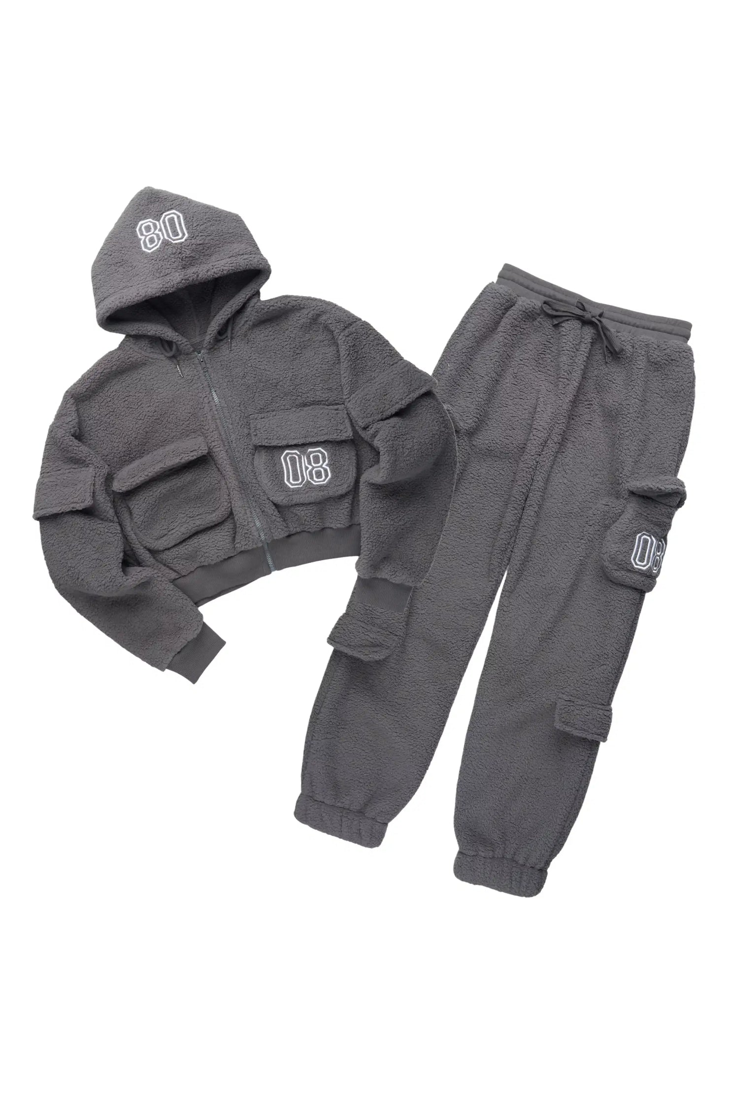 Renea Grey Sherpa Cargo Baggy Fit Track Set