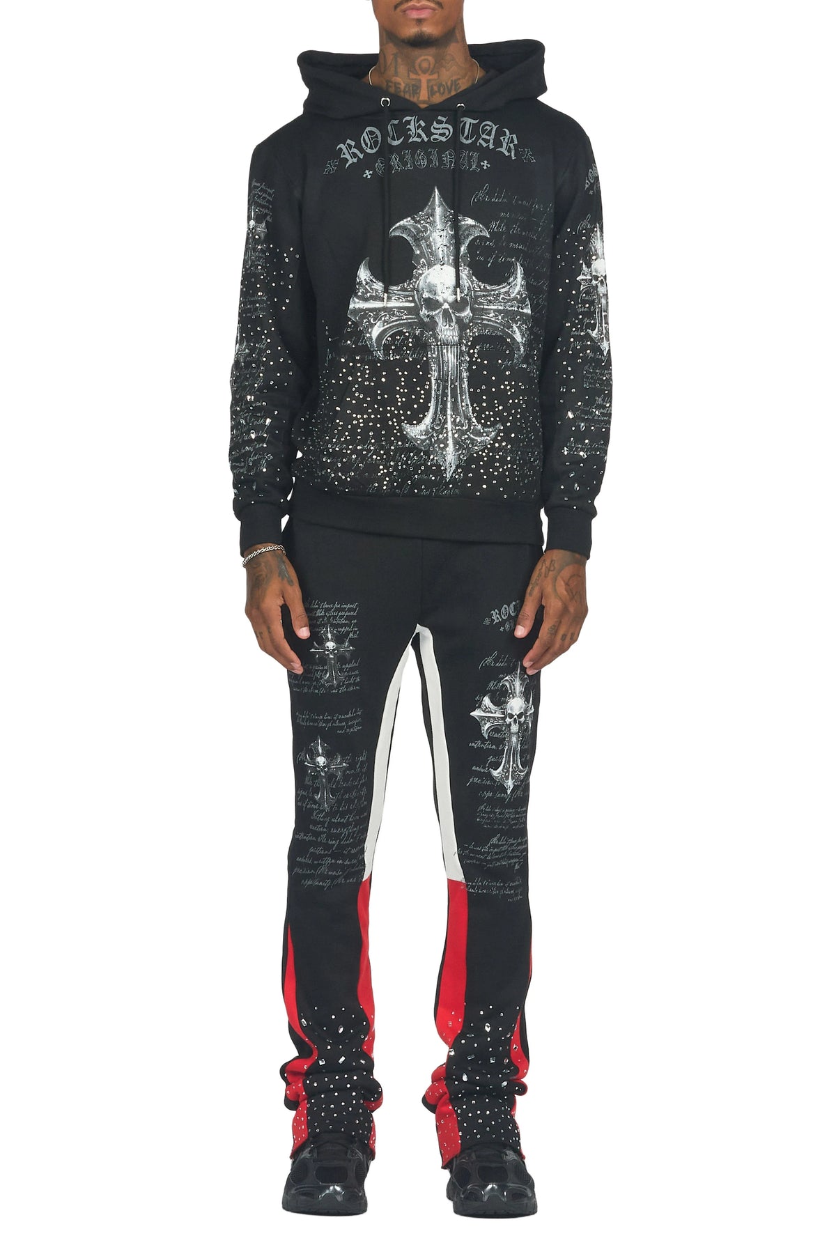 Bowman Black/Multi Rhinestone Hoodie/Stacked Flare Track Set