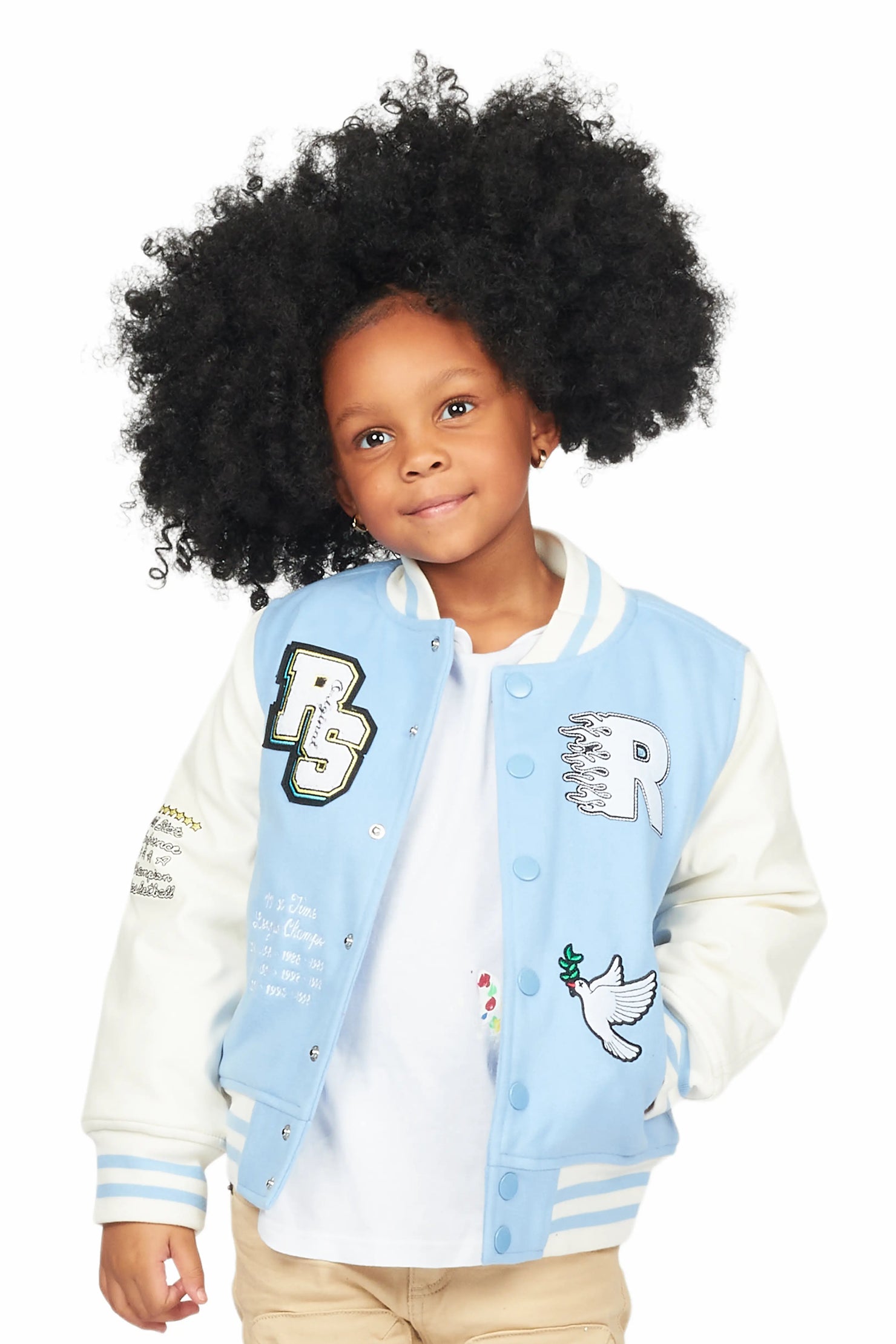 Girls Leah Baby Blue Varsity Jacket
