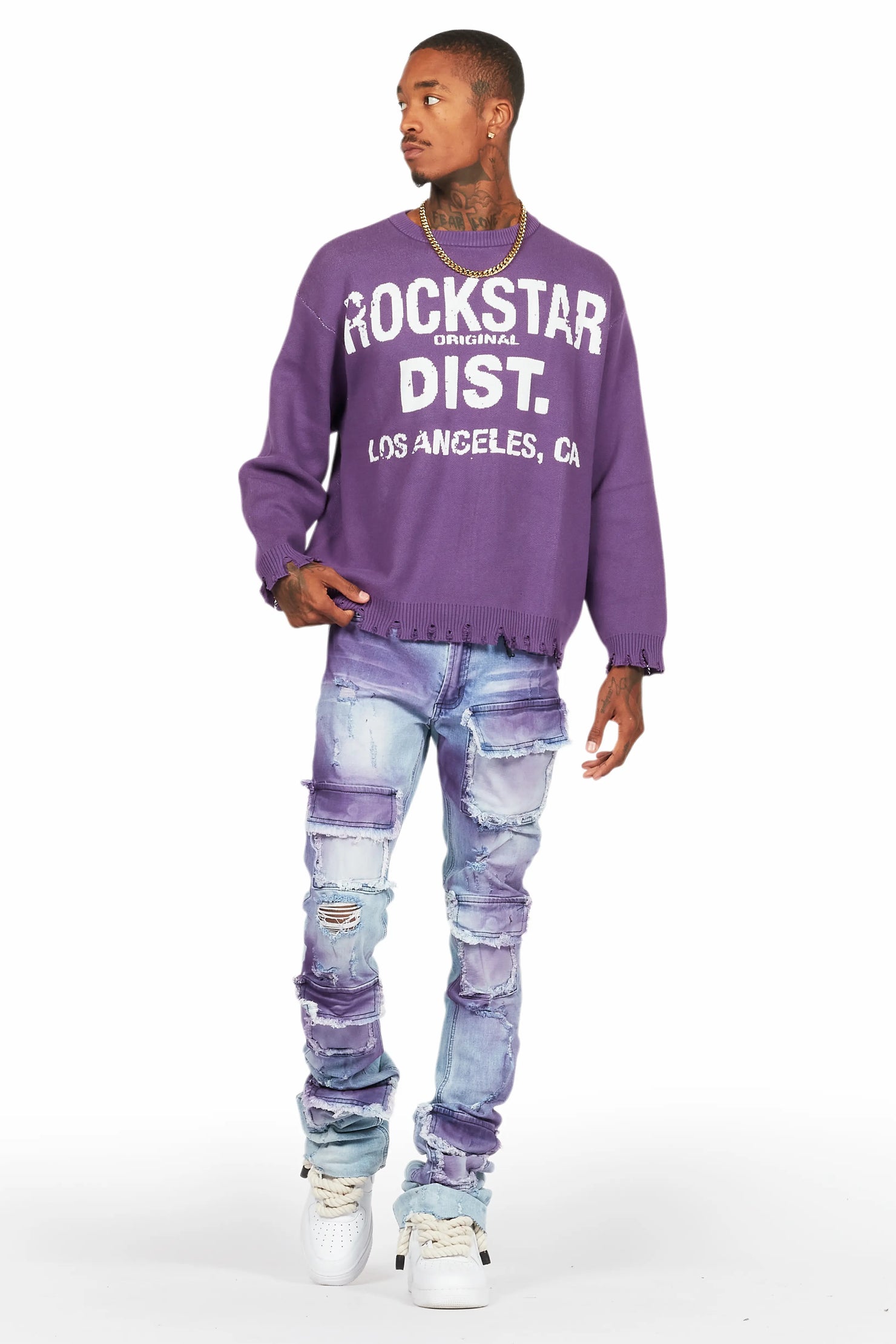 Mallow Purple Knit Sweater/Super Stacked Flare Jean Bundle